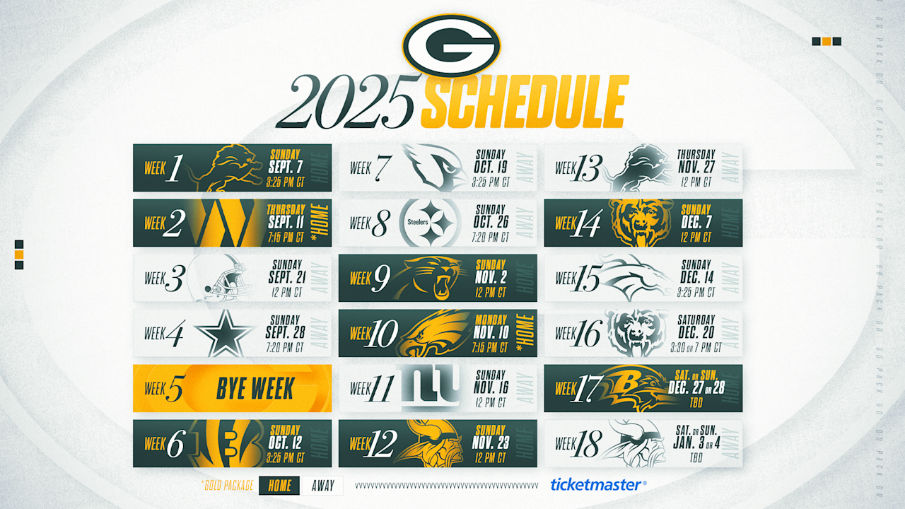 Green Bay Packers 2025 NFL Season Schedule In Photos