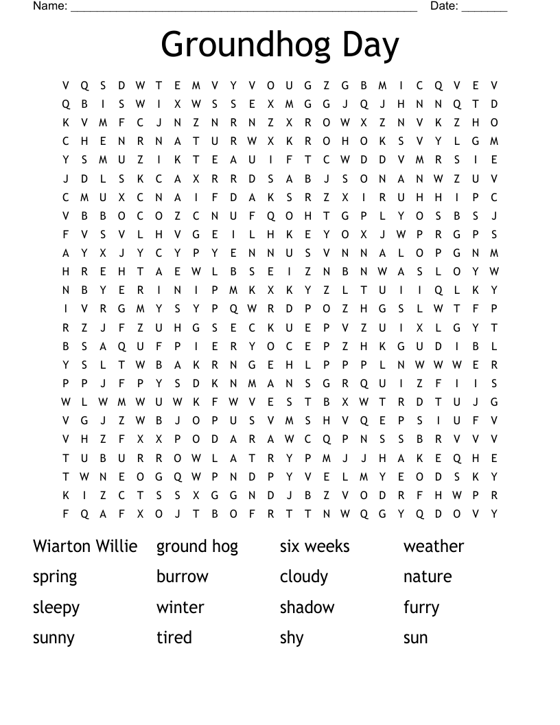 Groundhog Day Word Search WordMint