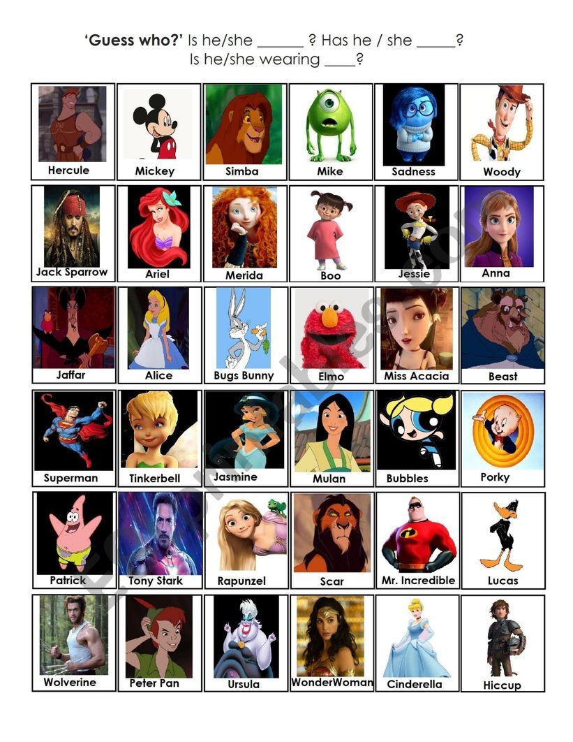 Disney Guess Who Printable Character Sheets