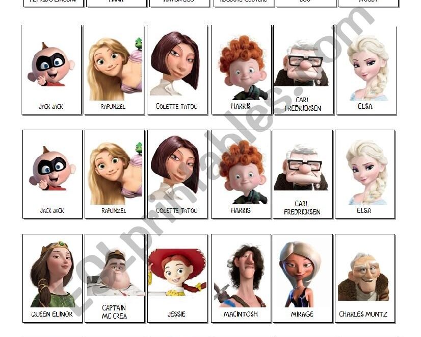 GUESS WHO GAME DISNEY PIXAR ESL Worksheet By Laetimag