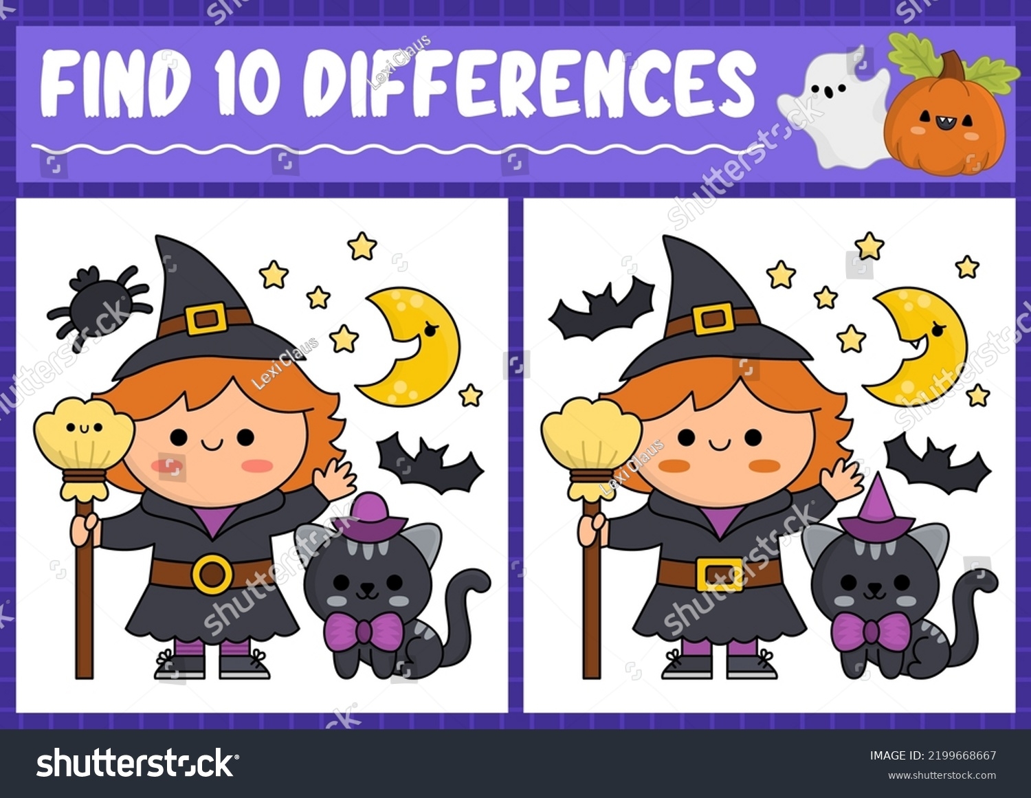 Halloween Find Differences Game Children Attention Stock Vector Royalty Free 2199668667 Shutterstock