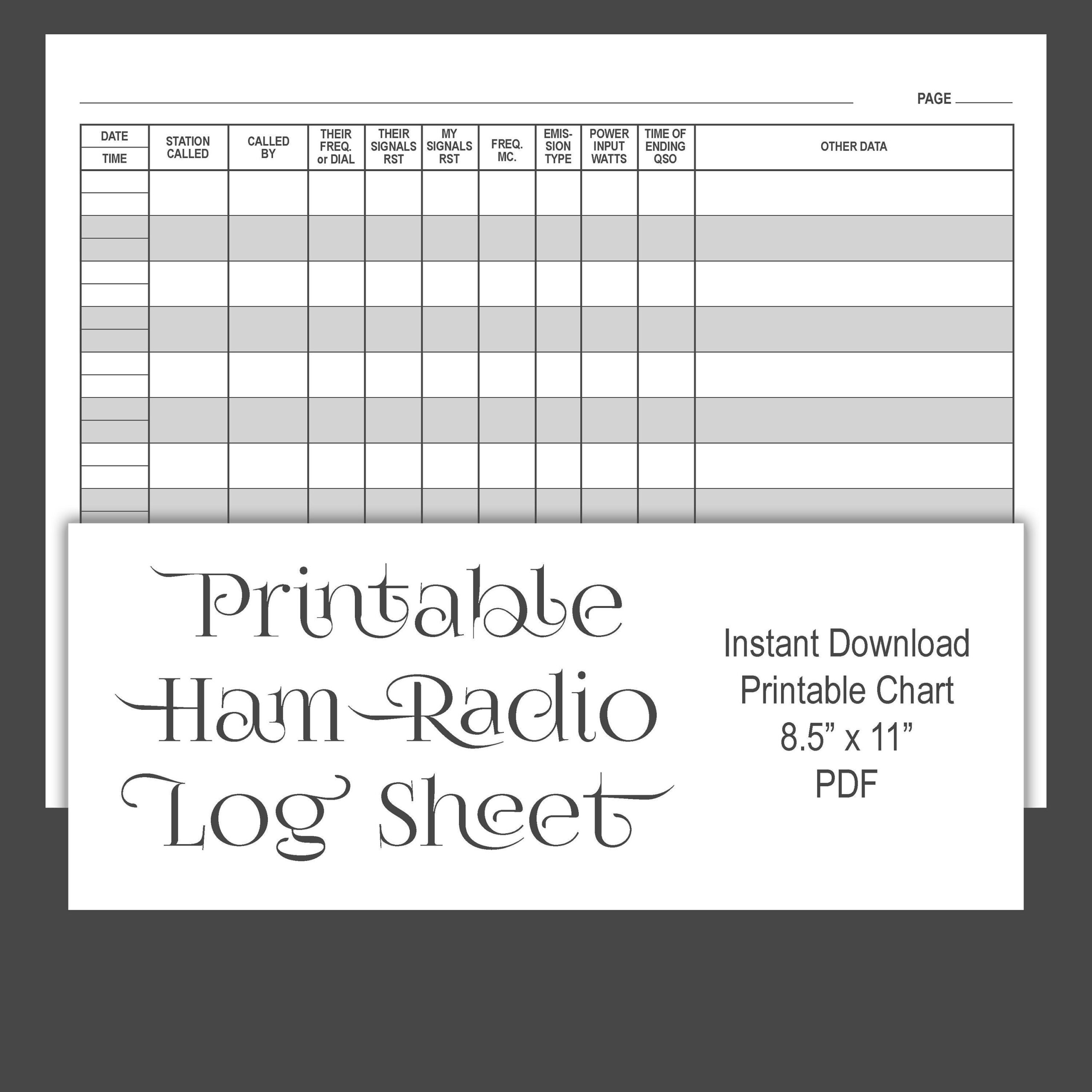 HAM RADIO Log Book Printable Contact Sheet Instant Download Digital Download Log Page Contact Record Amateur Radio Activity Log Sheet Etsy