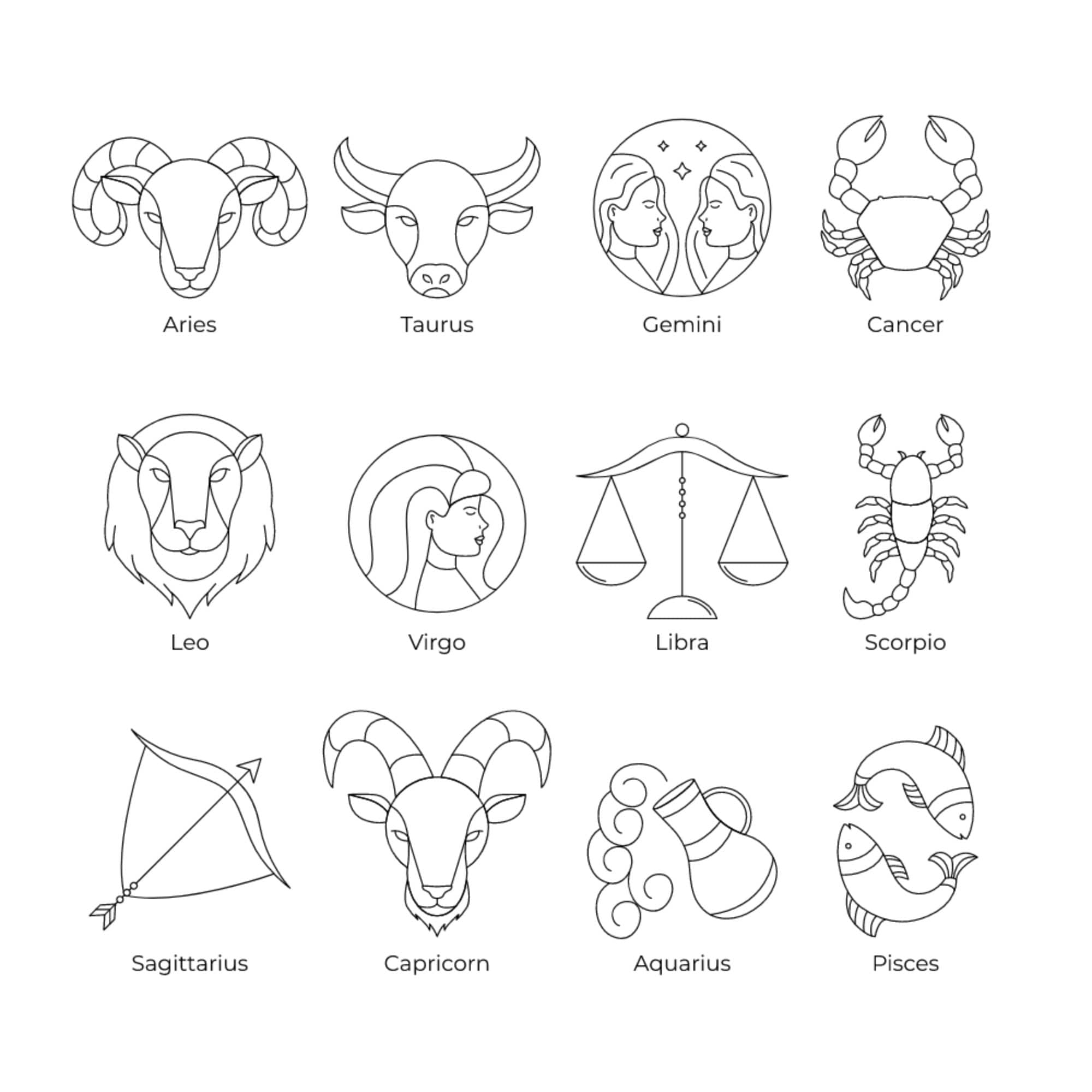 Hand Drawn Linear Flat Horoscope Signs SVG Bundle Minimalist Zodiac Sign Clipart Vector Cut Files For Cricut Digital Download Silhouette PNG Etsy