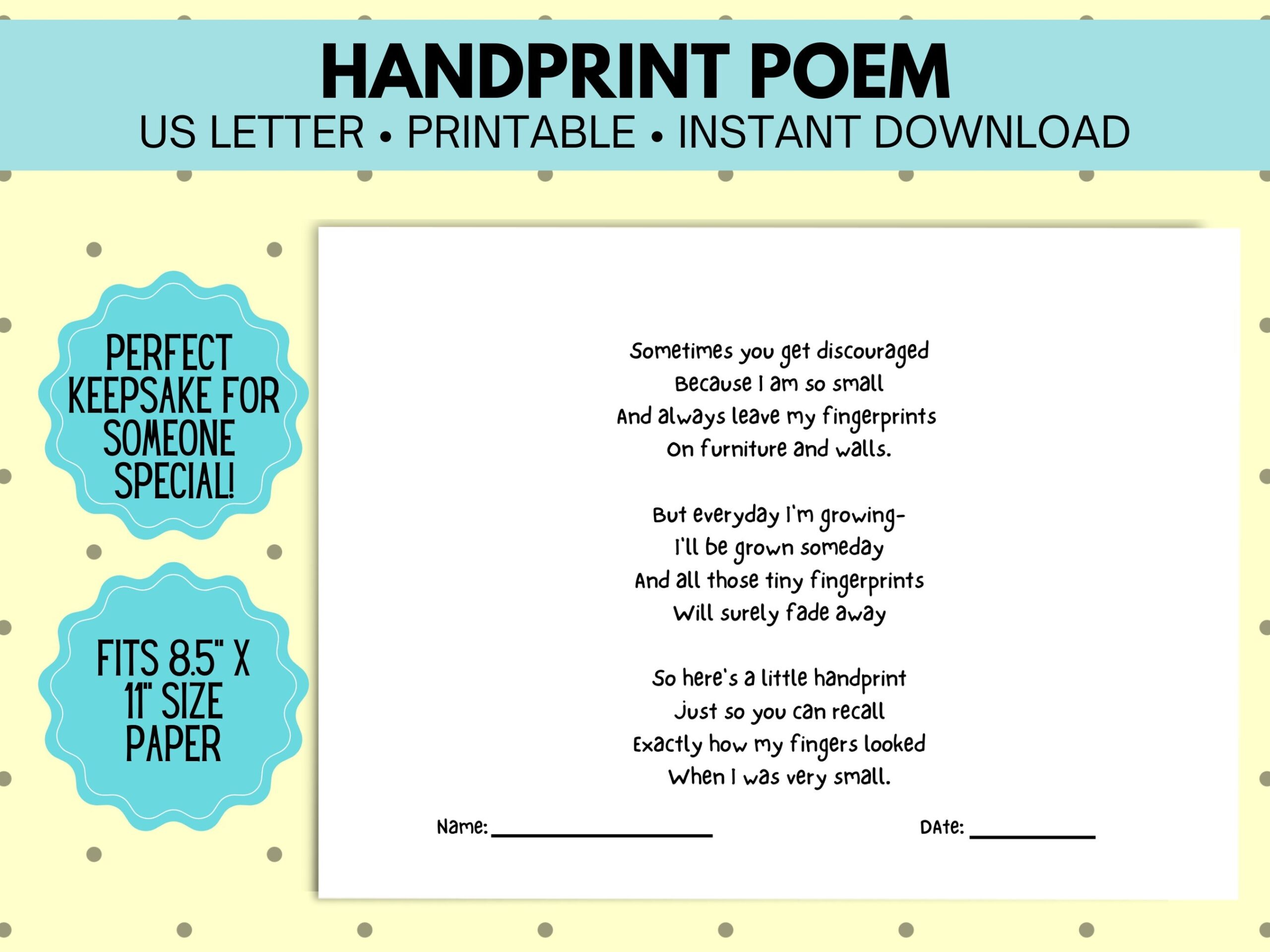 Handprint Poem Mother s Day Printable Handprint Craft Card From Child Etsy
