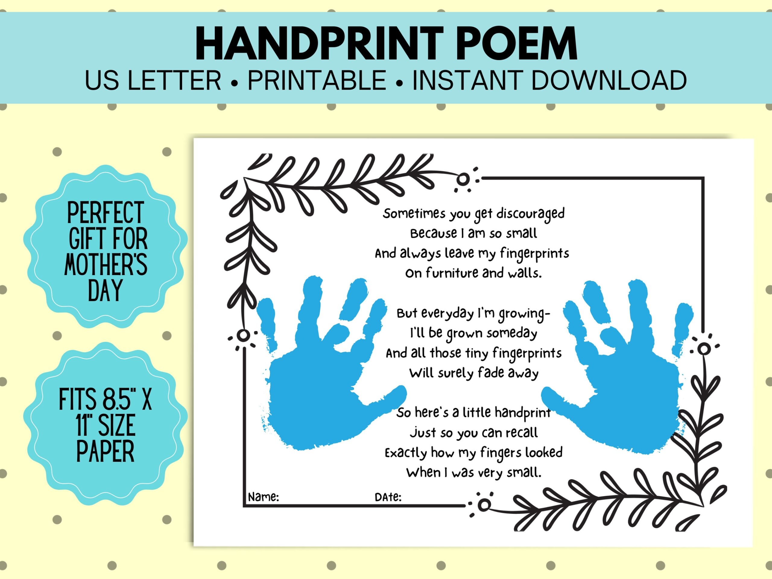 Handprint Poem Mother s Day Printable Handprint Craft Card From Child Etsy