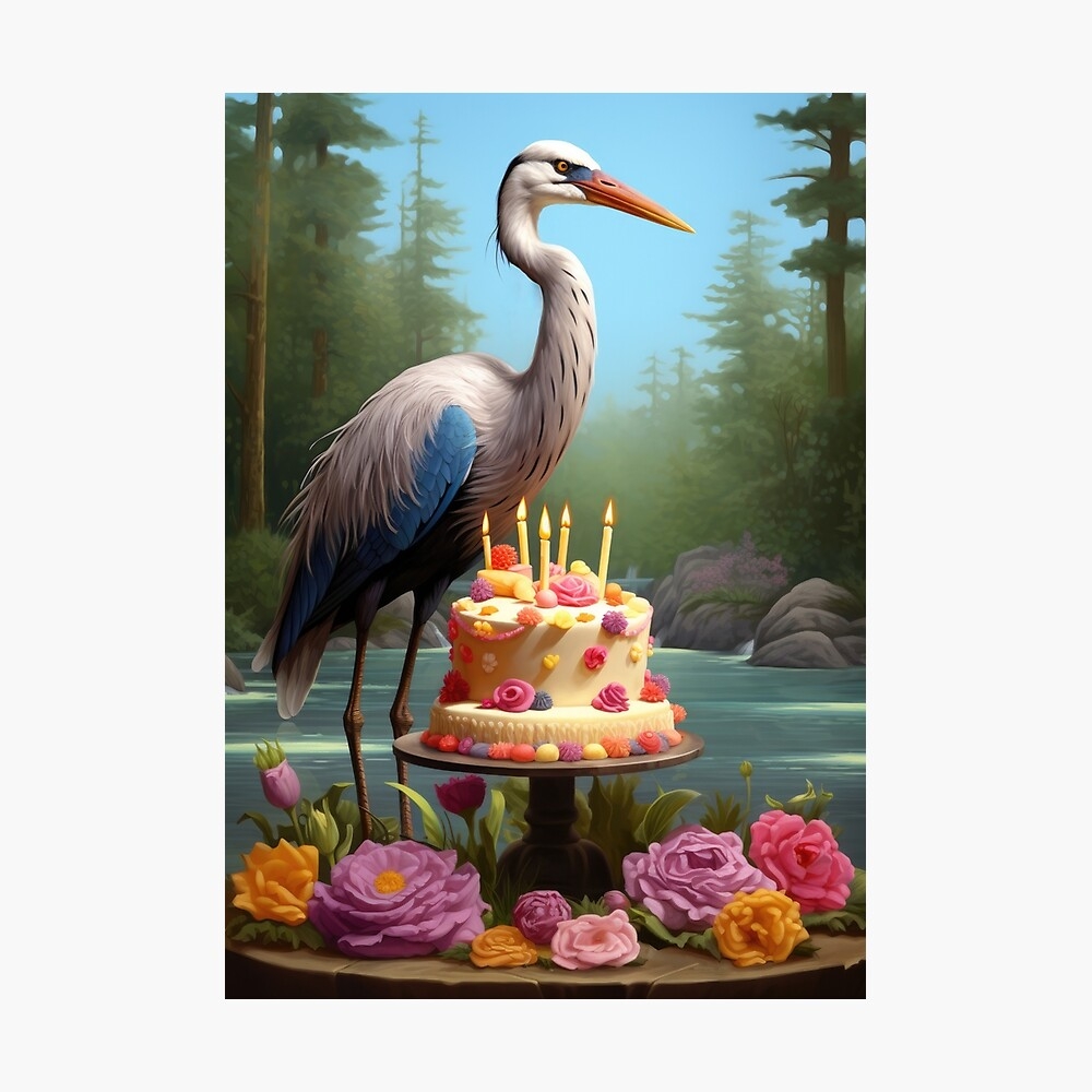Printable Blue Heron Birthday Card