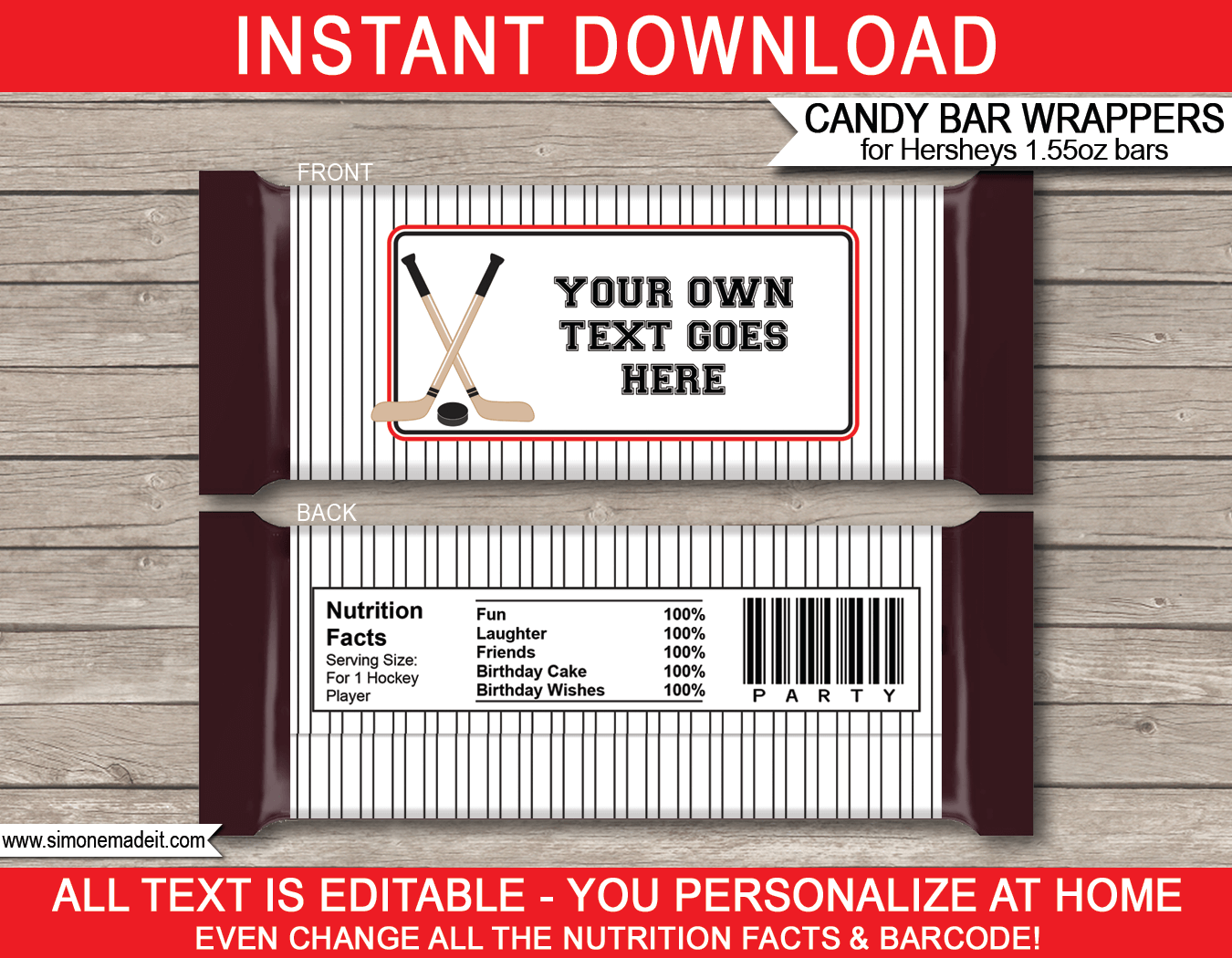 Hockey Hershey Candy Bar Wrappers Template Personalized Candy Bars