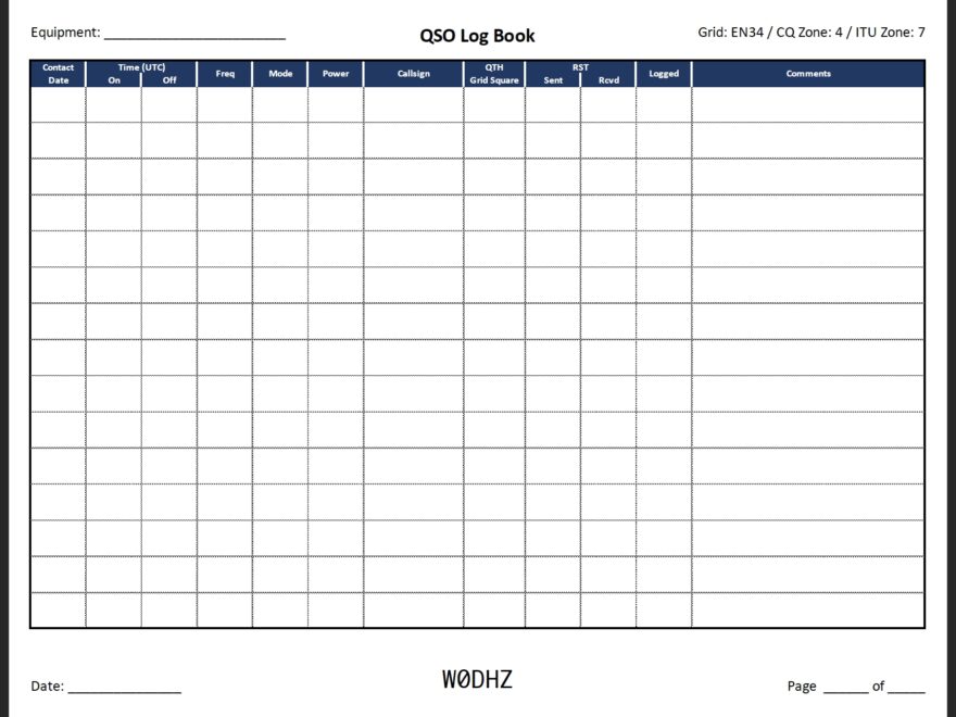 How To Amateur Radio Log Template W0DHZ Dale Henninger