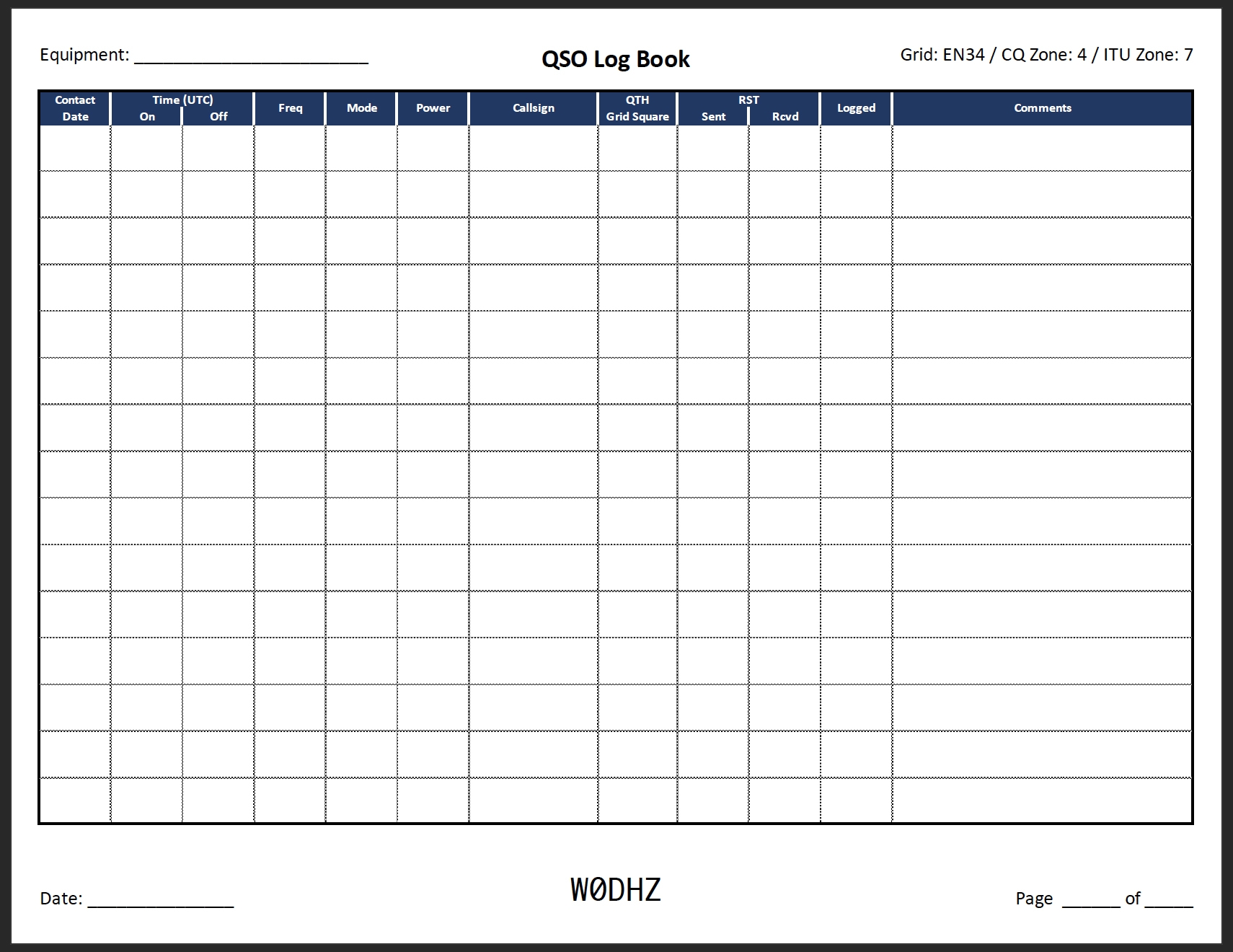 How To Amateur Radio Log Template W0DHZ Dale Henninger