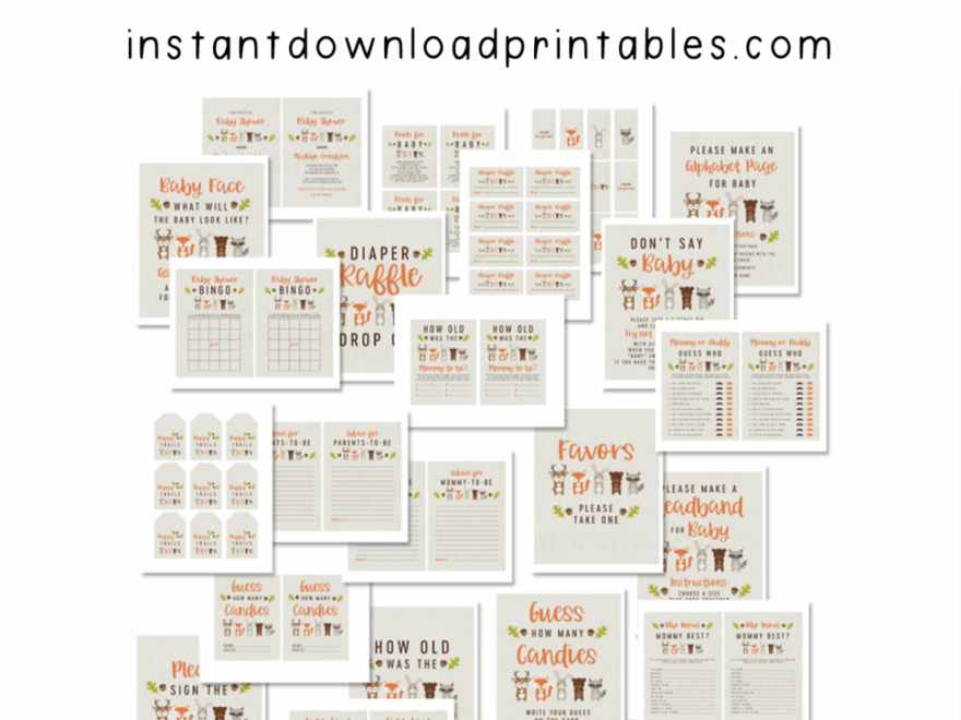Huge Woodland Baby Shower Package Instant Download Printables Instant Download Printables