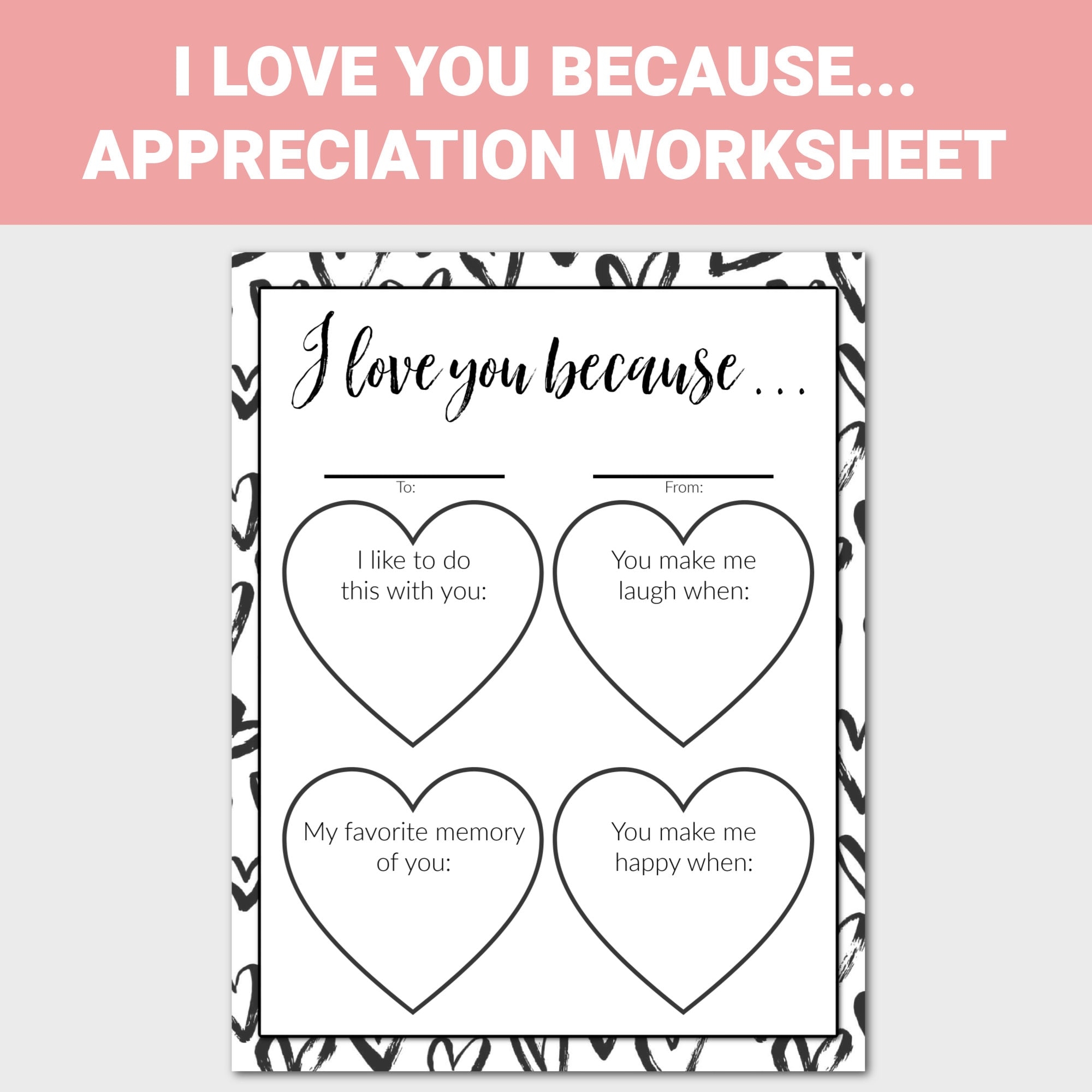 I Love You Because Printable Appreciation Printable Kids Love Print Why I Love You Love Poster Valentines For Kids Etsy