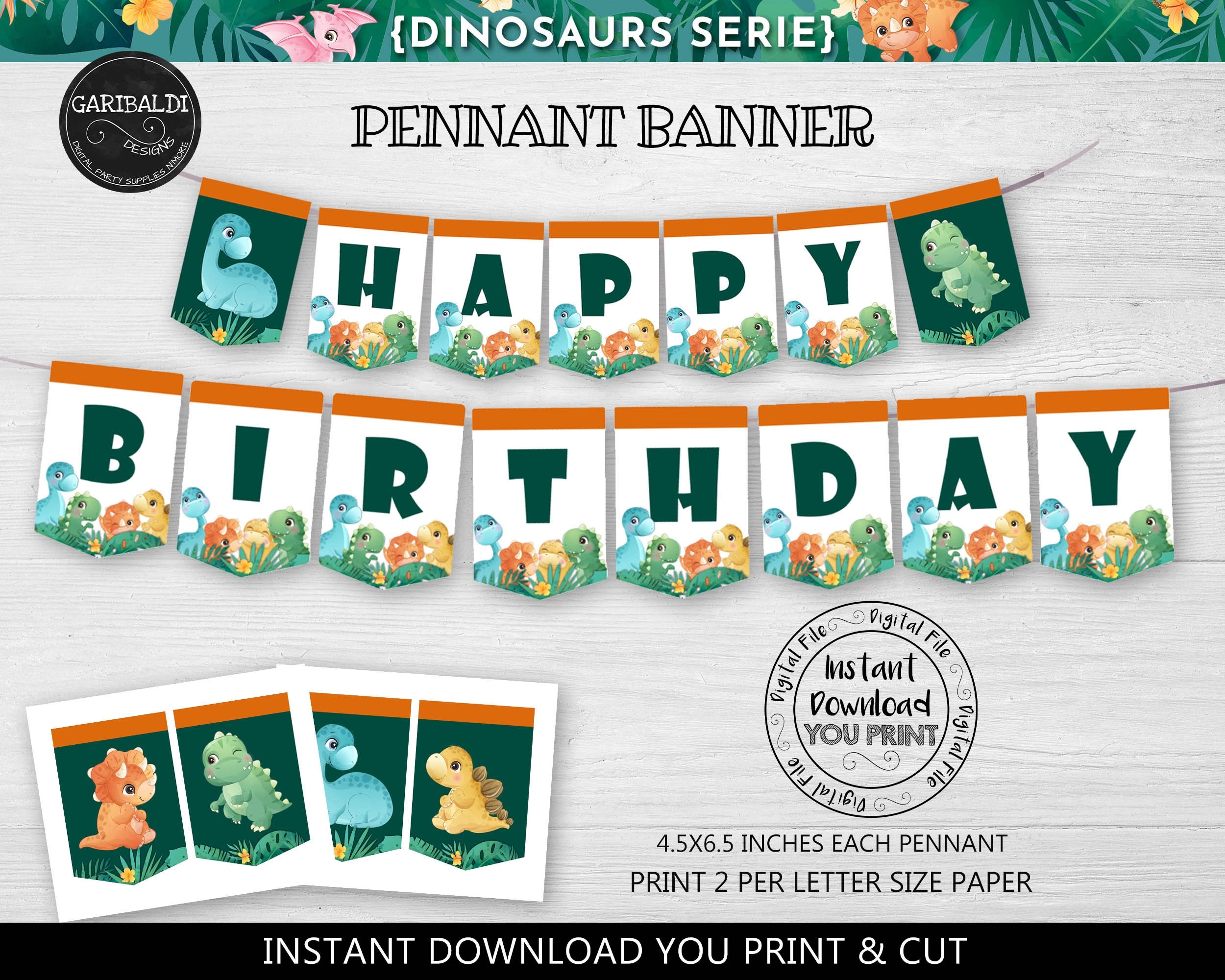 Instant Download Dinosaur Birthday Banner Printable happy Birthday Dinosaur Banner Dinosaur Birthday Party Decorations T rex Banner DW1 Etsy