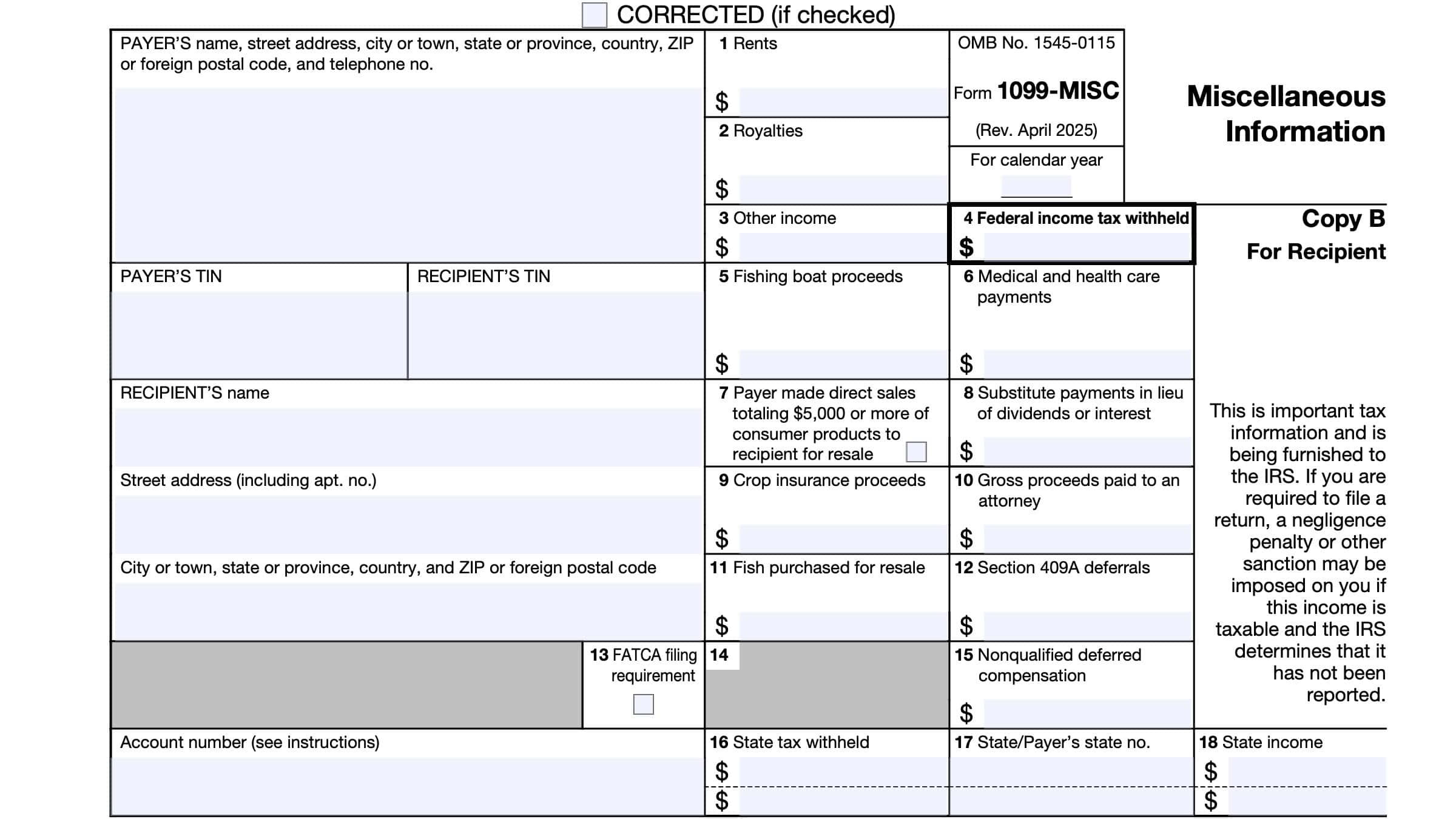 IRS Form 1099 MISC Instructions Miscellaneous Information