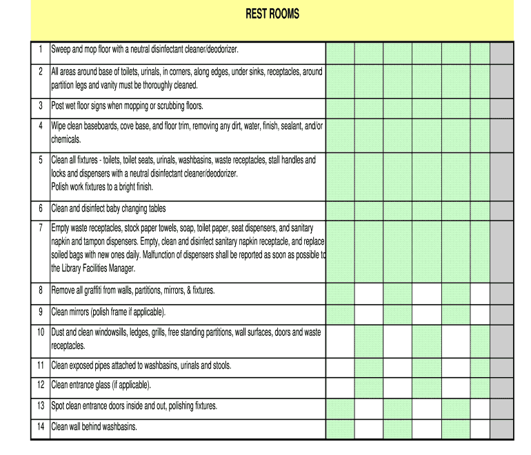 Janitorial Checklist Template Fill Online Printable Fillable Blank PdfFiller