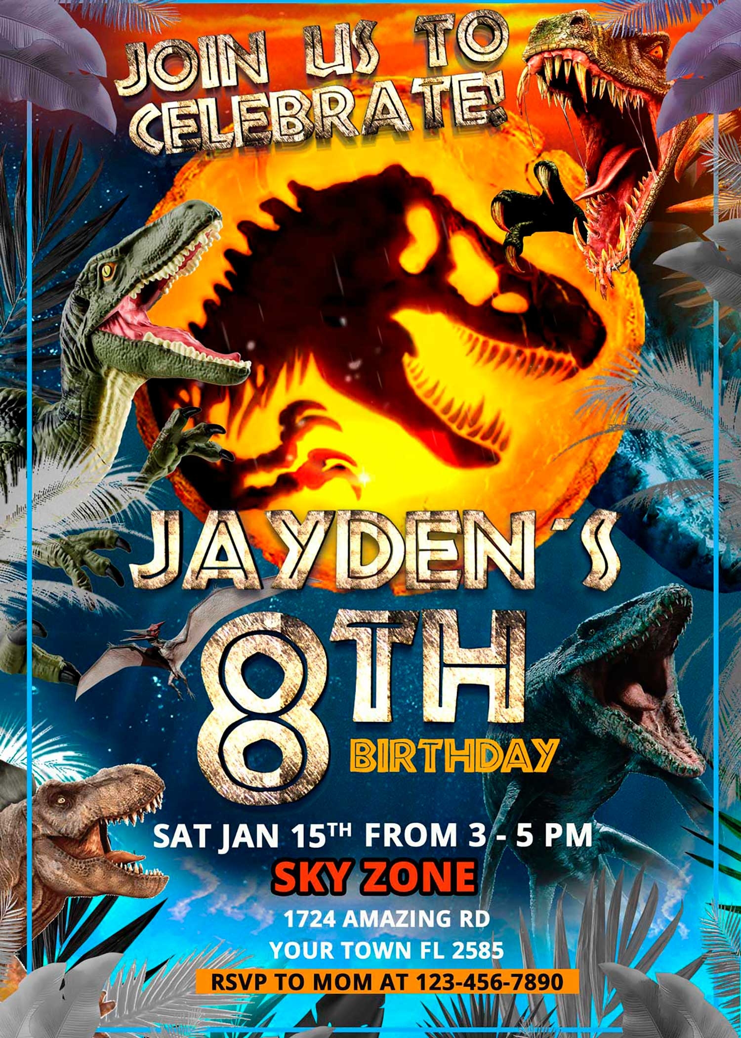 JURASSIC WORLD Dominion Birthday Invite FREE Backside 24H Ready