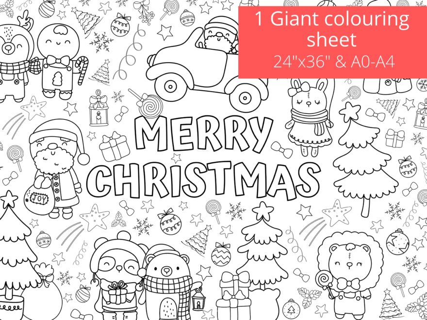 Kid Giant Christmas Coloring Page Christmas Colouring Sheet Merry Christmas Coloring Page Printable Instant Download A0 A4 24 x36 Etsy