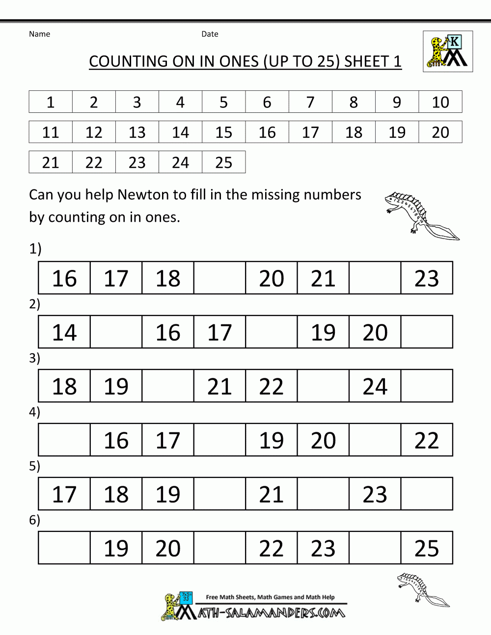 Kindergarten Math Printables 2 Sequencing To 25