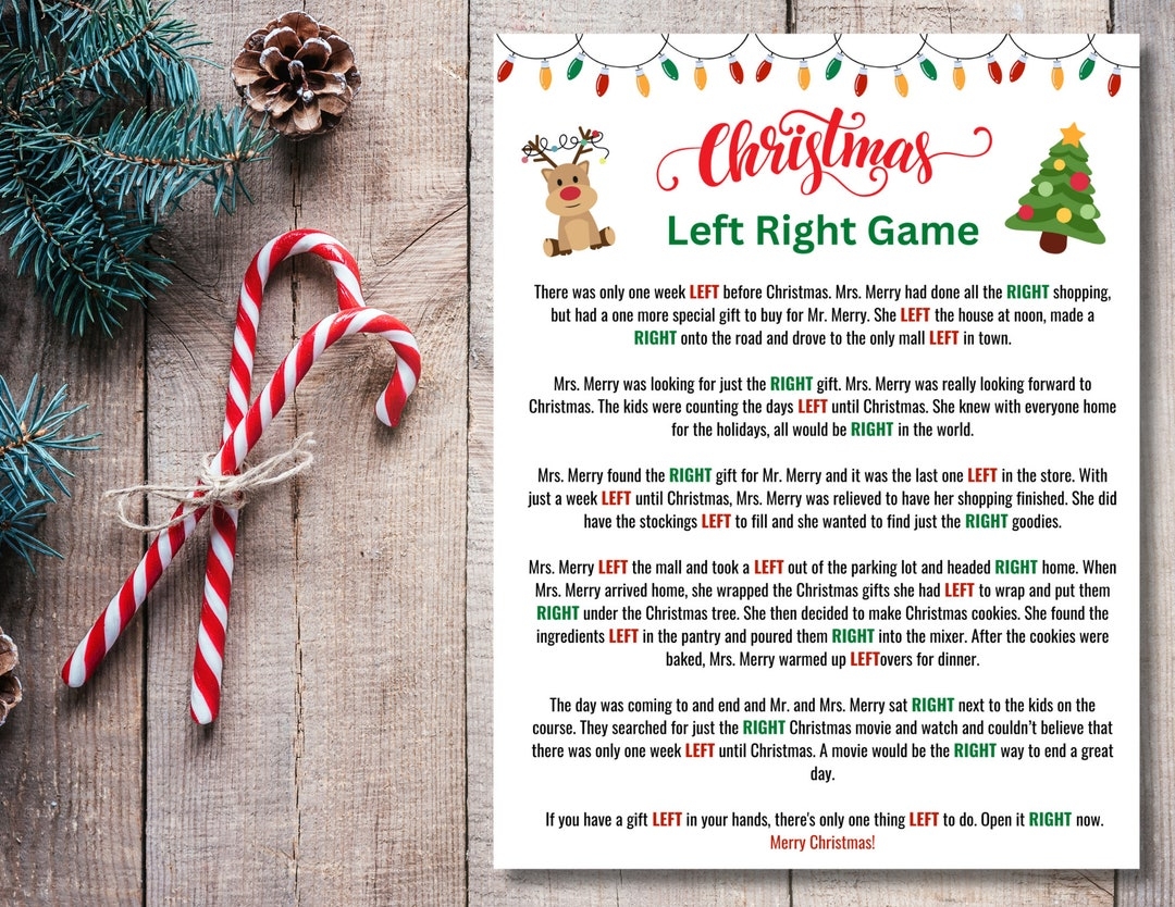 Left Right Christmas Game Christmas Pass The Prize Right Left Game Christmas Pass Game Christmas Game Adults Kids Printable Games Etsy
