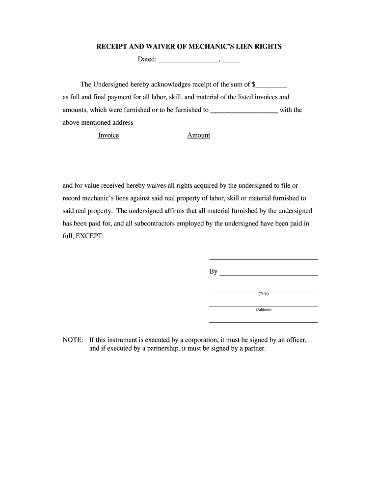 Printable Final Waiver Of Lien