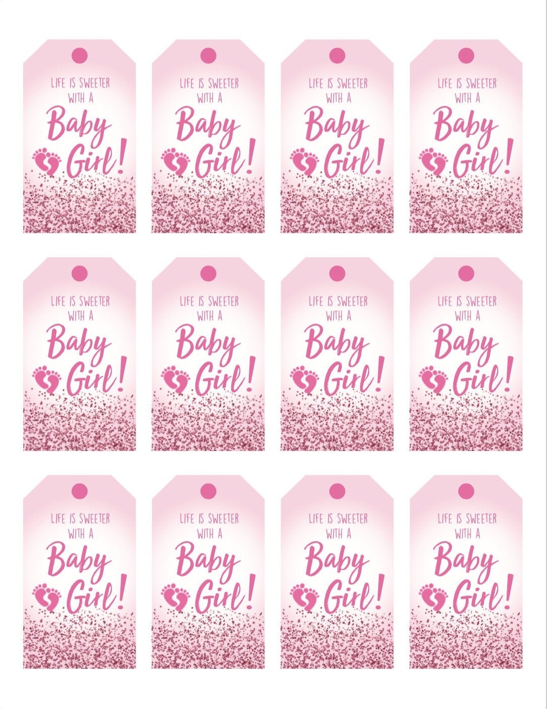Life Is Sweeter With A Baby Girl Gift Tags downloadable Sheet Of 12 Etsy