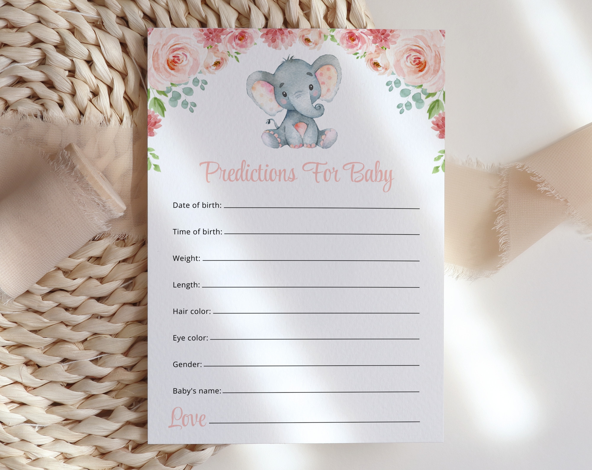 Little Elephant Baby Shower Games Set Of 3 Games