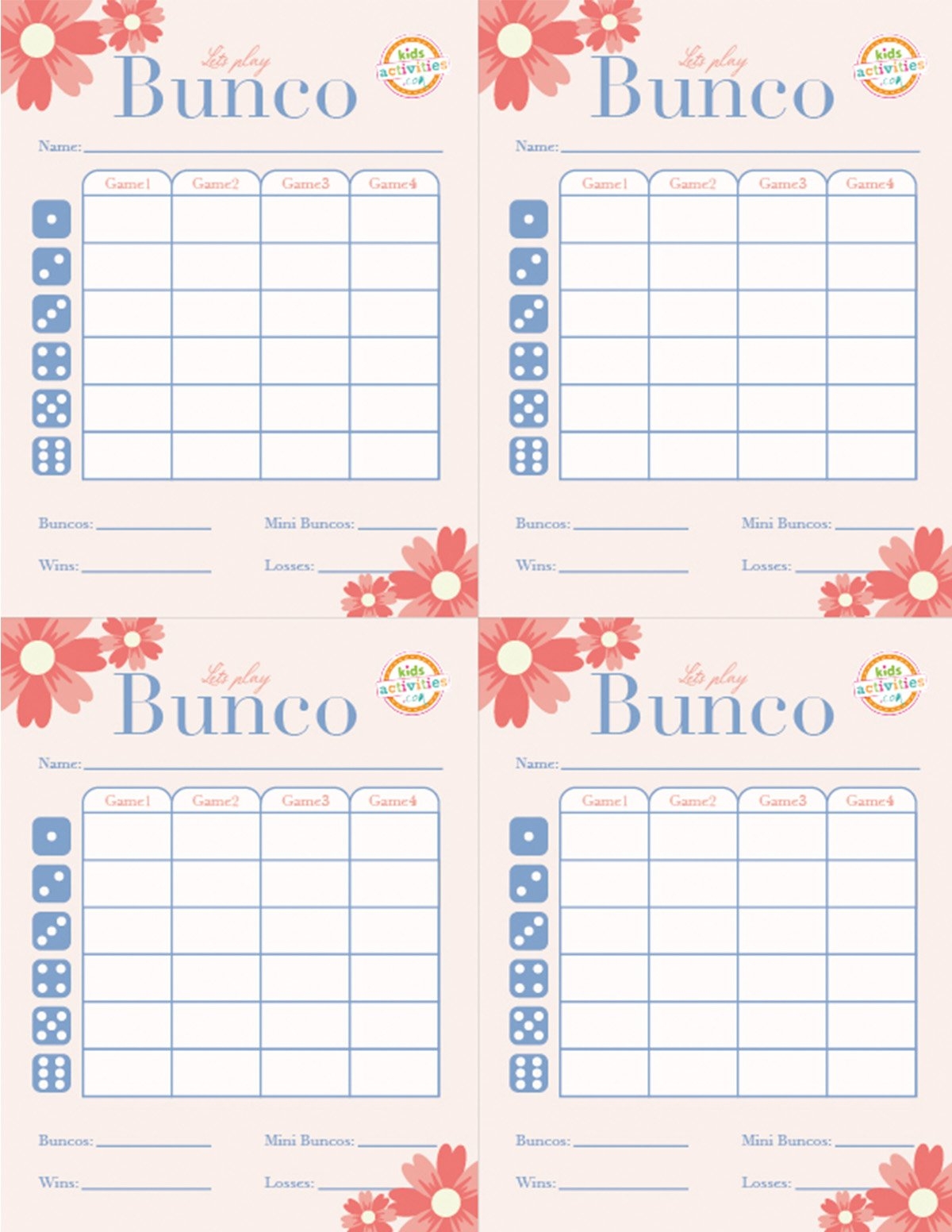 Free Printable Bunco Table Cards