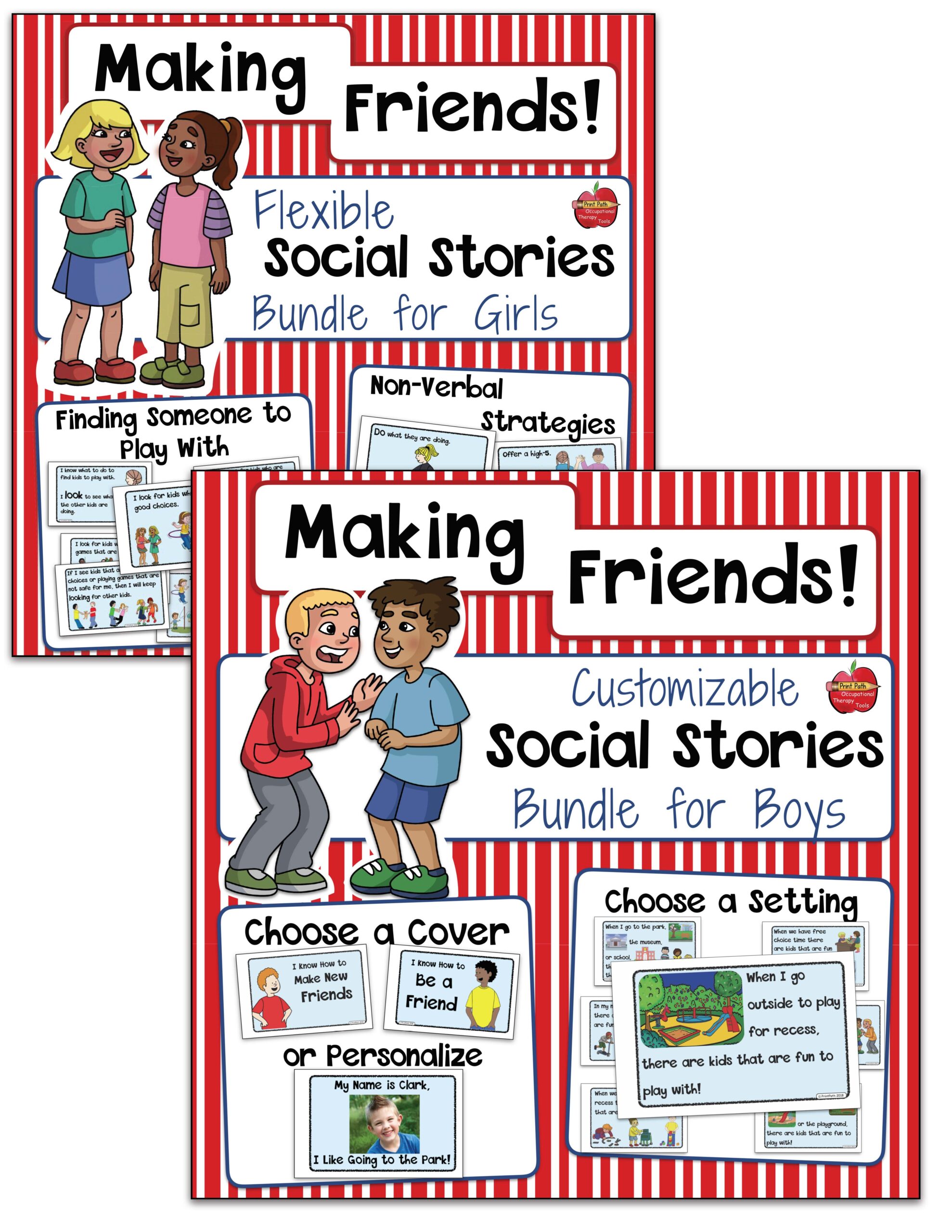 Making Friends Social Stories For Girls AND OR Boys Flexible And Editable Your Therapy Source