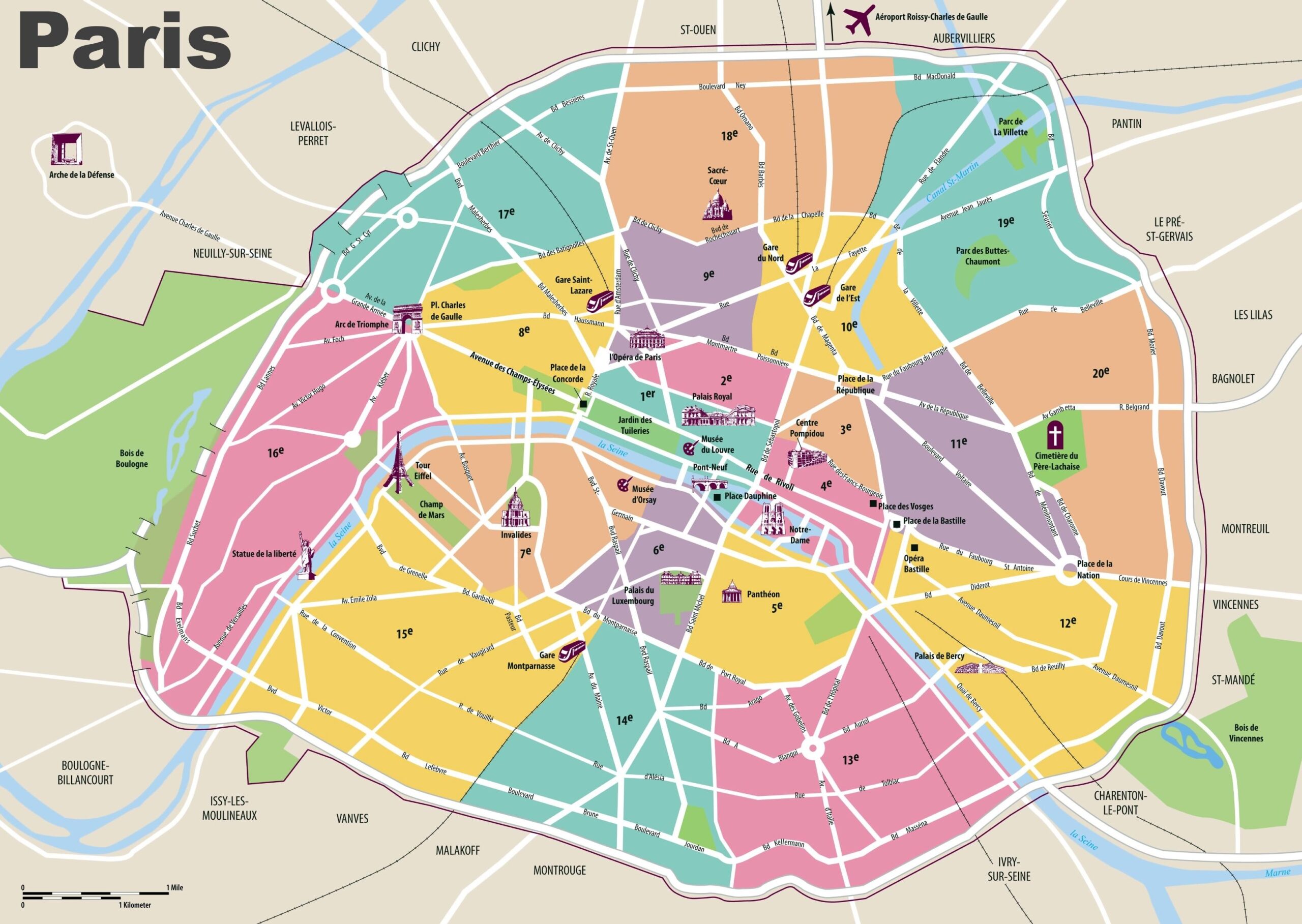 Printable Map Of Paris Arrondissements
