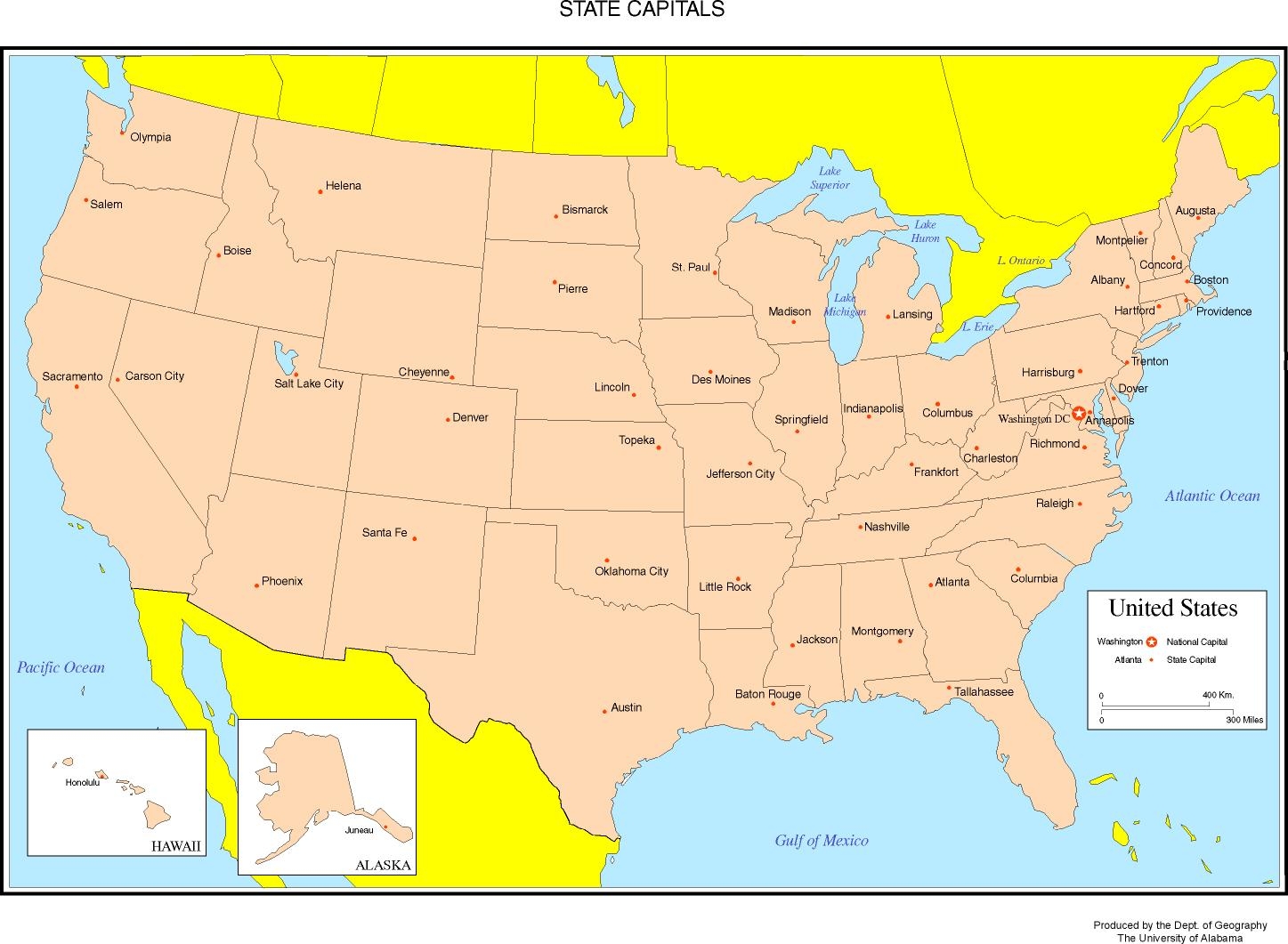 Free Printable State Map With Capitals