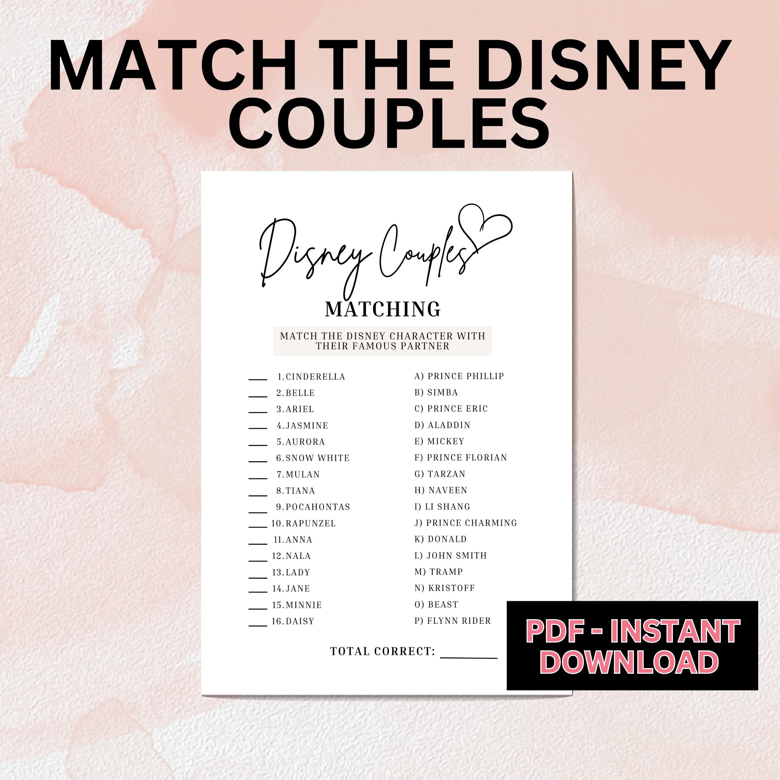 Free Disney Printable Match The Couples