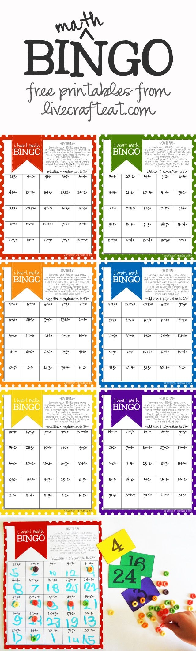 Math Bingo Printable For Kids Free Live Craft Eat