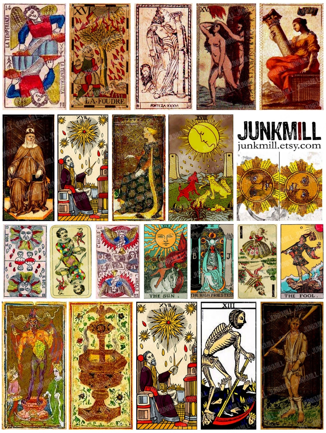 MEDIEVAL TAROT Digital Printable Collage Sheet Vintage Tarot Cards Fortune Telling Cards Gypsy Magic Halloween Occult Download Etsy