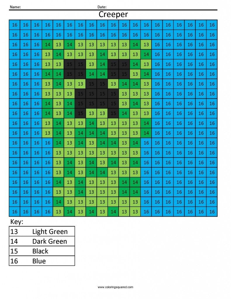 Minecraft Color By Number Coloring Squared