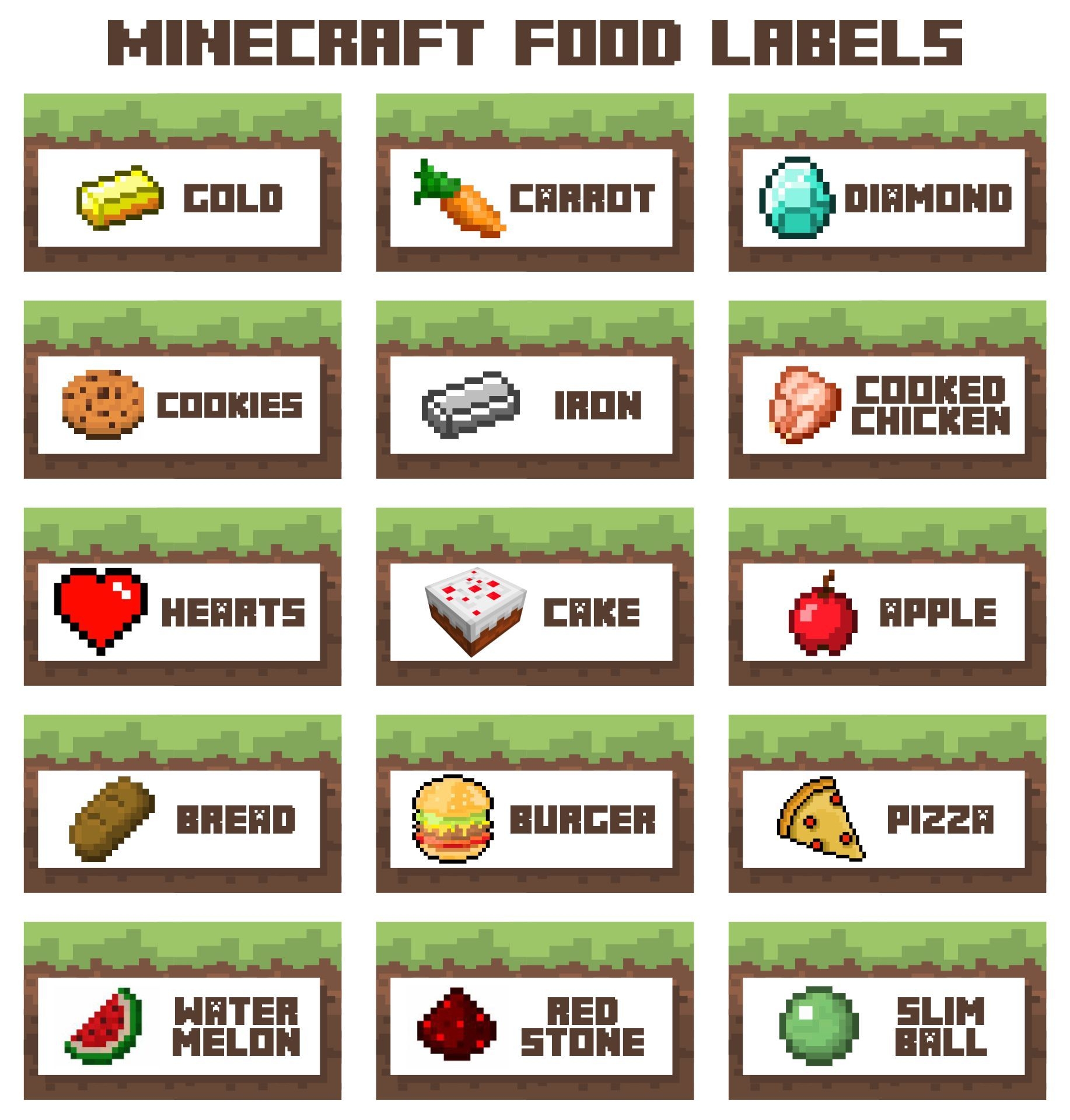Minecraft Food Labels 10 Free PDF Printables Printablee Minecraft Food Minecraft Food Labels Diy Minecraft Birthday Party