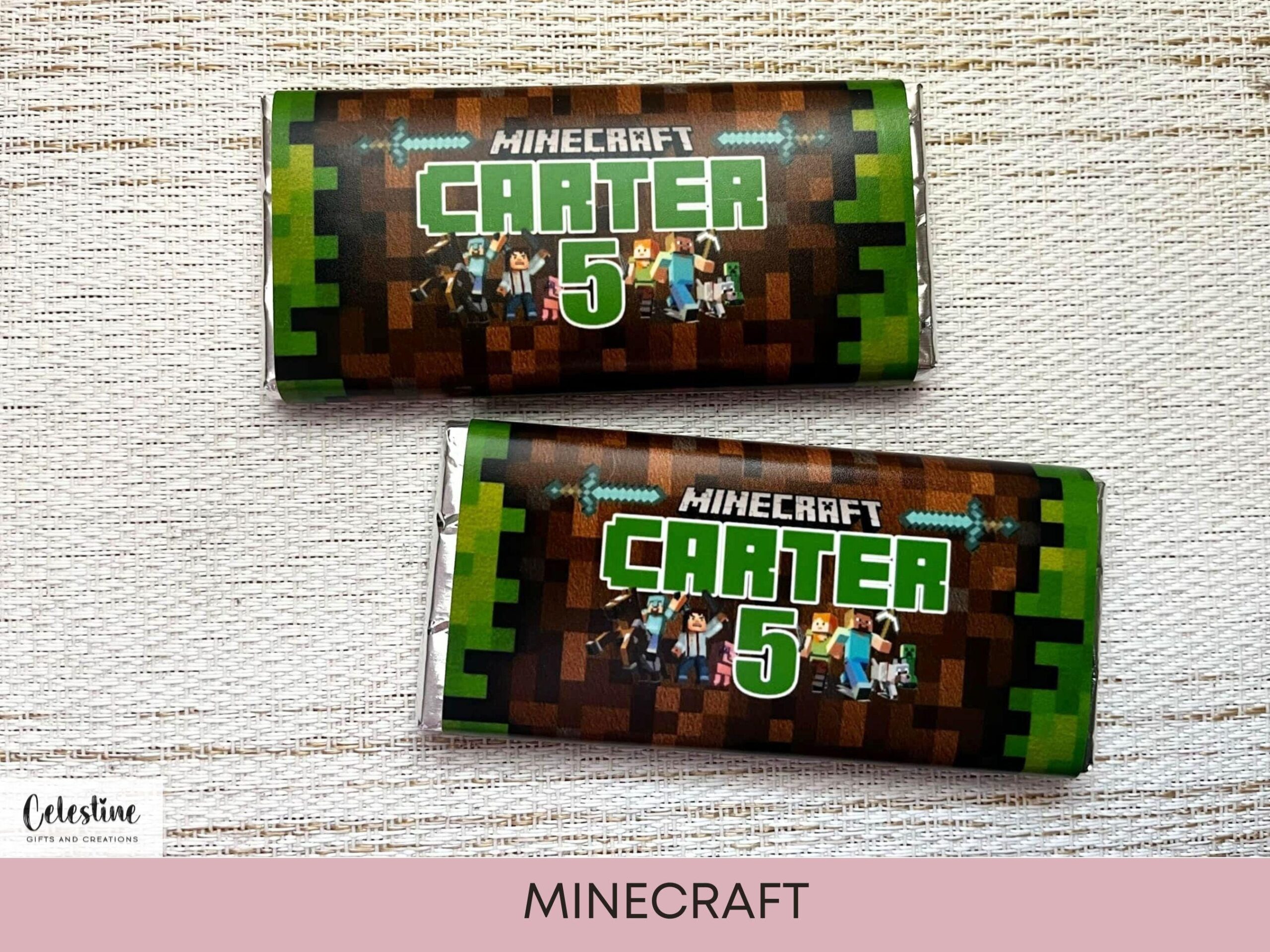 Minecraft Theme Party Personalised Chocolate Bars Party Favours Birthday Favours Minecraft Party Personalised Minecraft Chocolate Bars Etsy