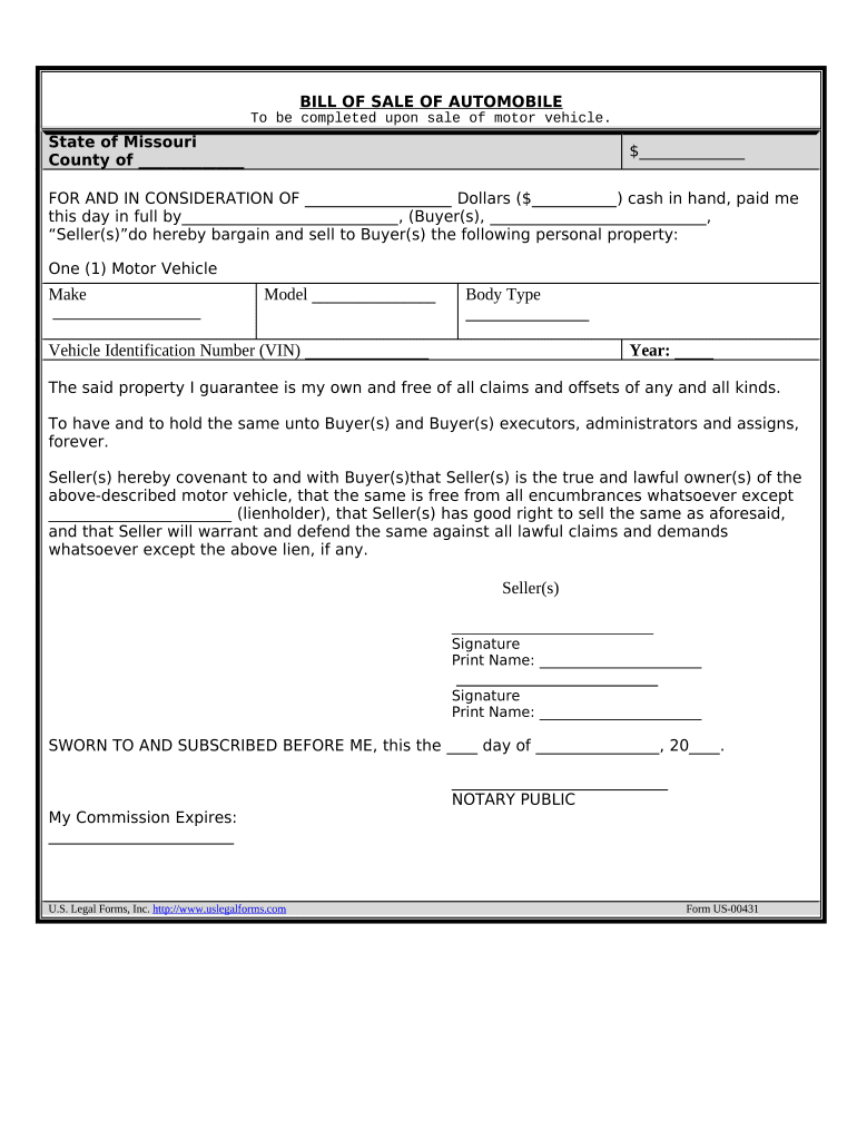 Missouri Bill Of Sale Pre built Template AirSlate SignNow