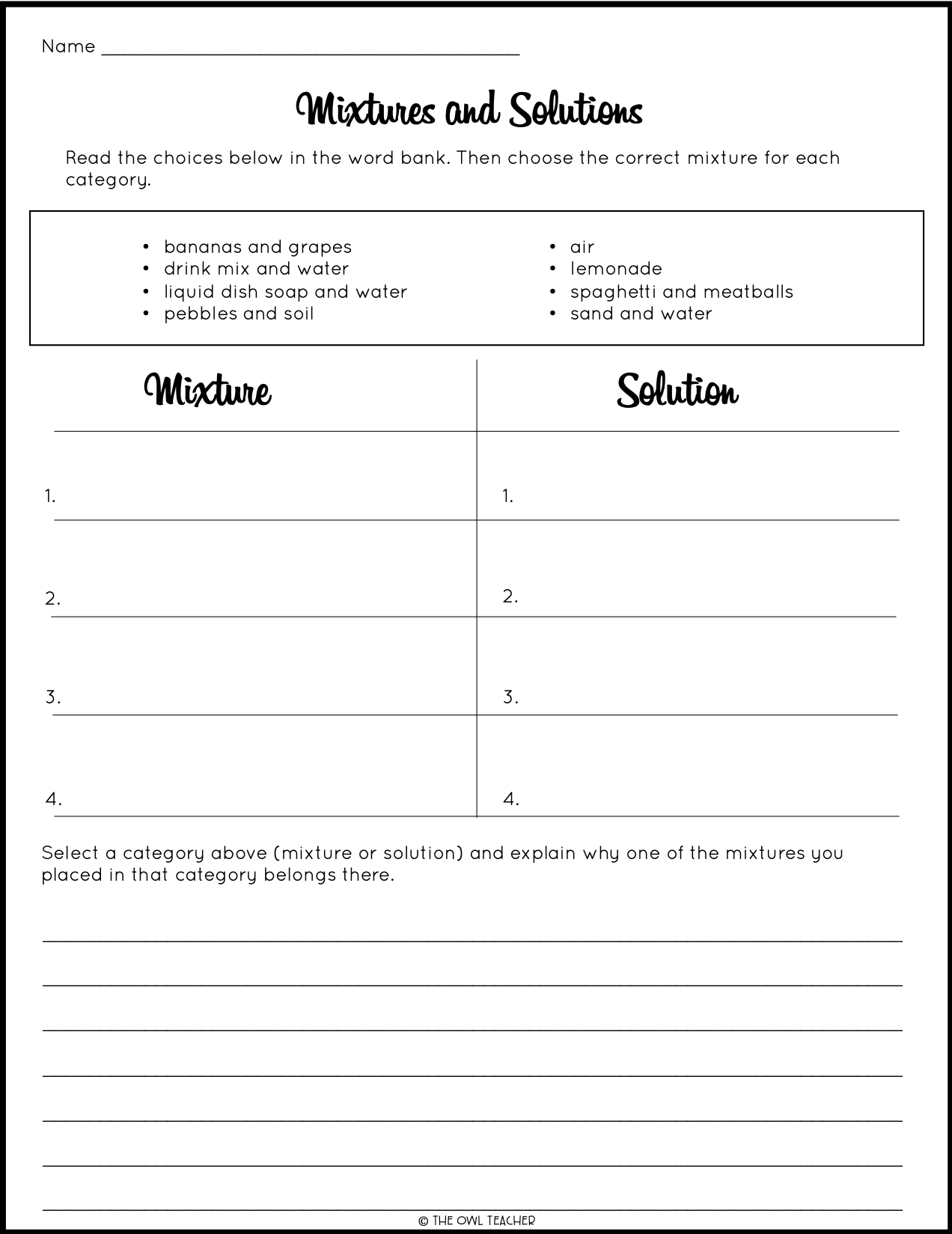 Mixtures And Solutions Sort Worksheet Activity And Craftivity Made By Teachers