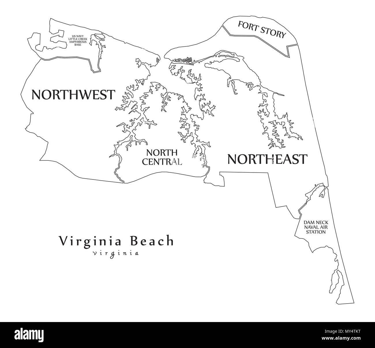 Modern City Map Virginia Beach VA City Of The USA With Neighborhoods And Titles Outline Map Stock Vector Image Art Alamy