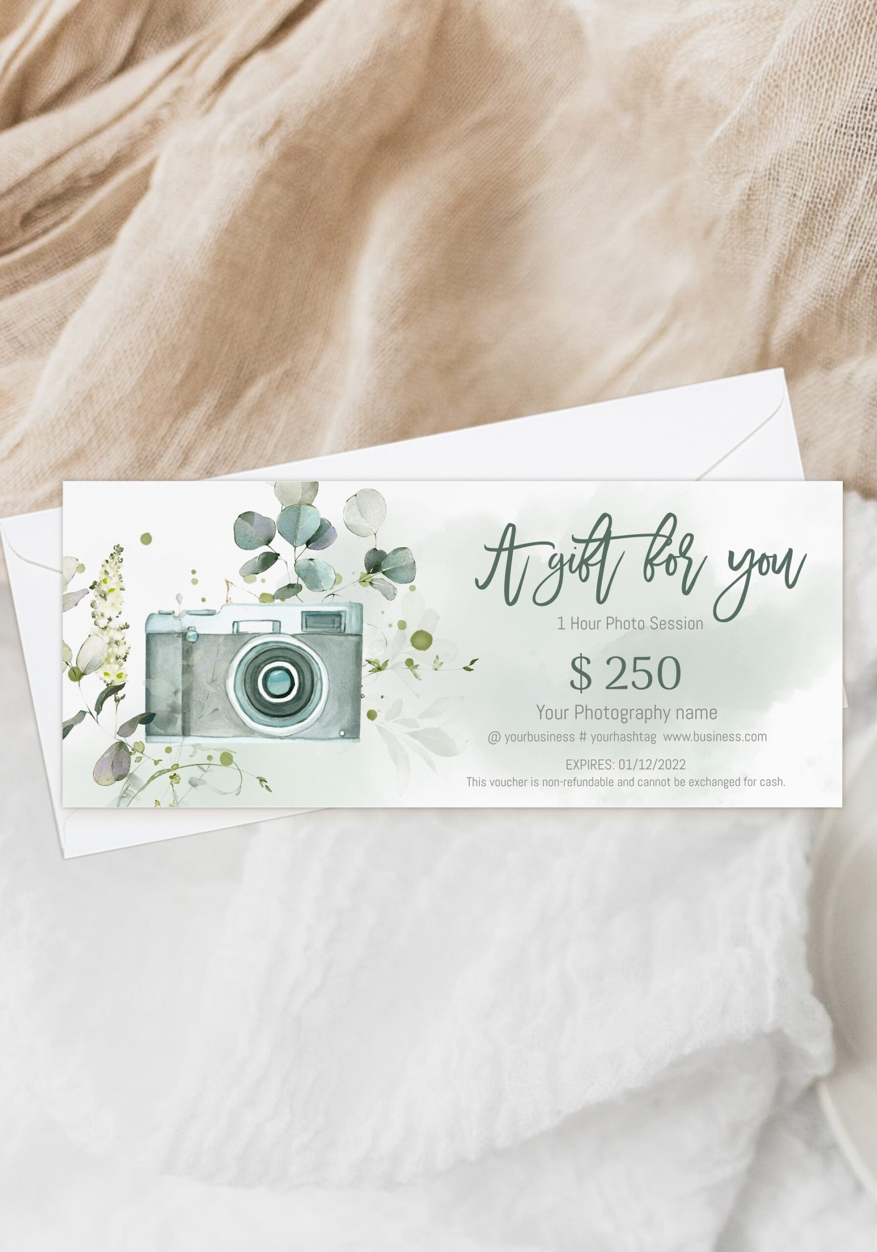 Modern Editable Gift Certificate Template Photography Printable Marketing Certificate Photography Gift Voucher Photo Session Voucher Card Aoleta