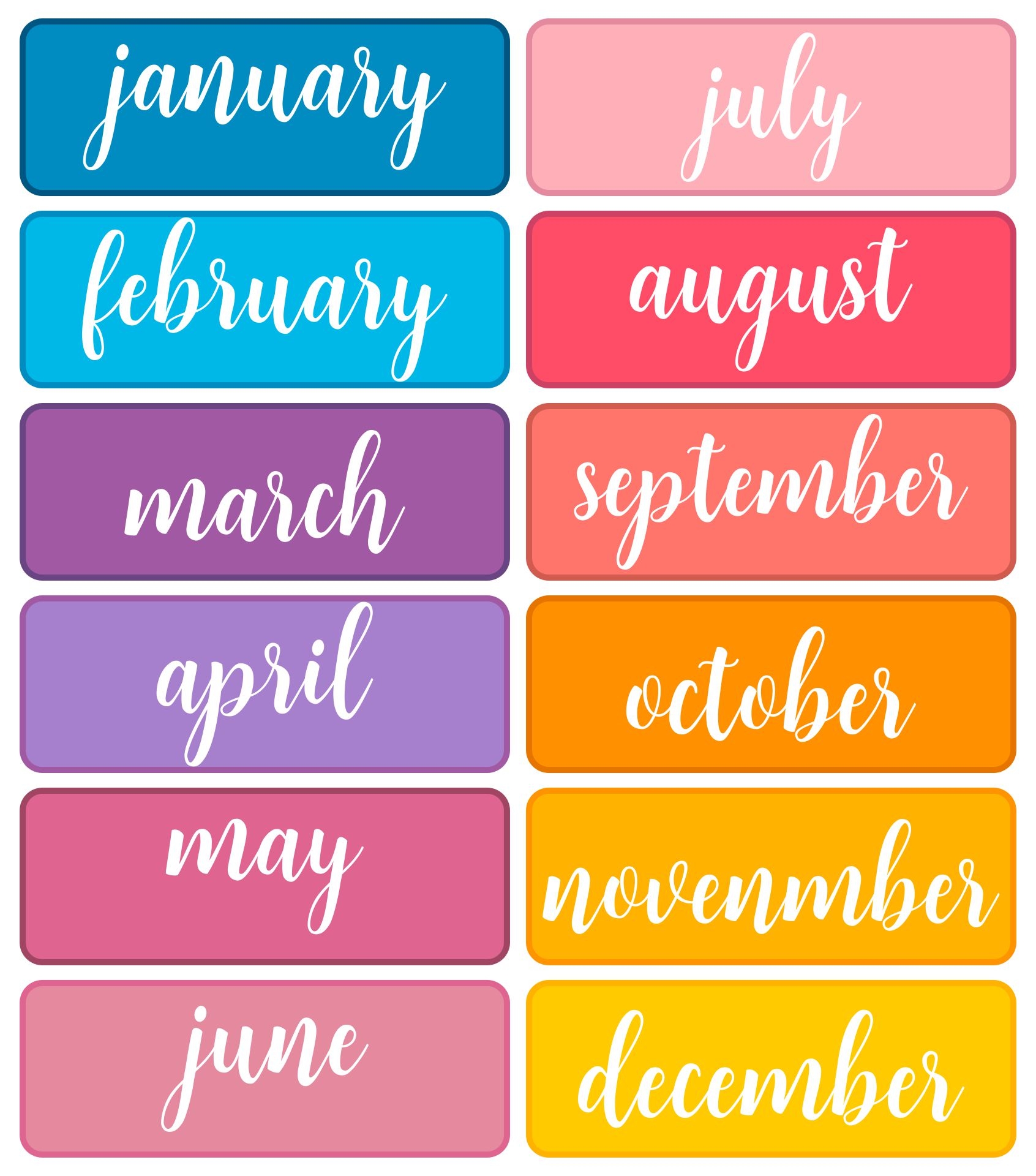 Month Of The Year Printables Printable Party Favors