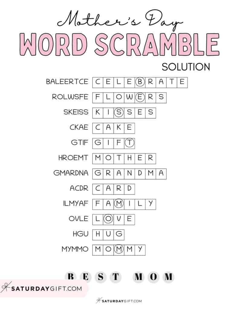 Mother s Day Word Scramble Cute Free Printable SaturdayGift