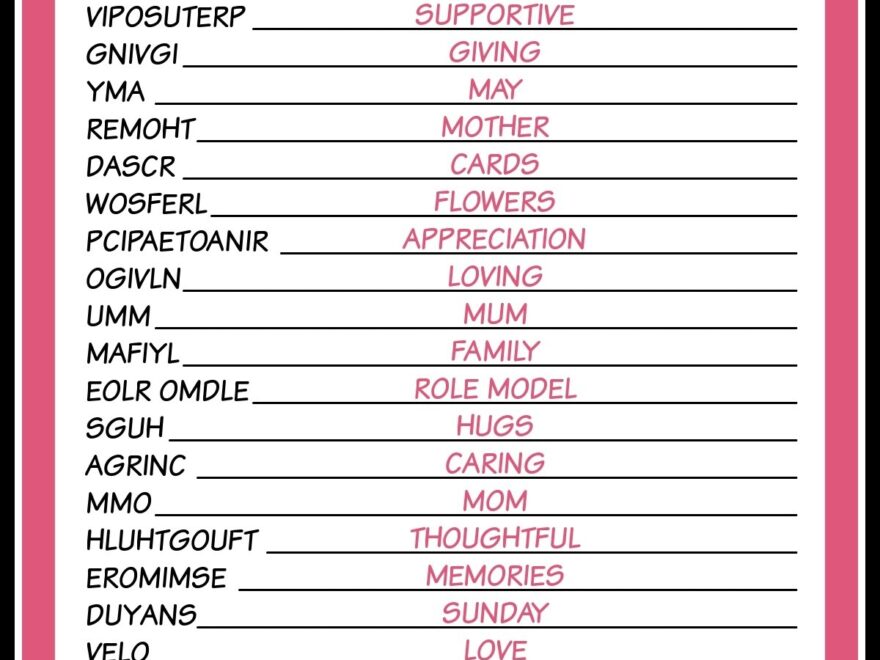 Mother s Day Word Scramble Puzzle Free Mother s Day Printable