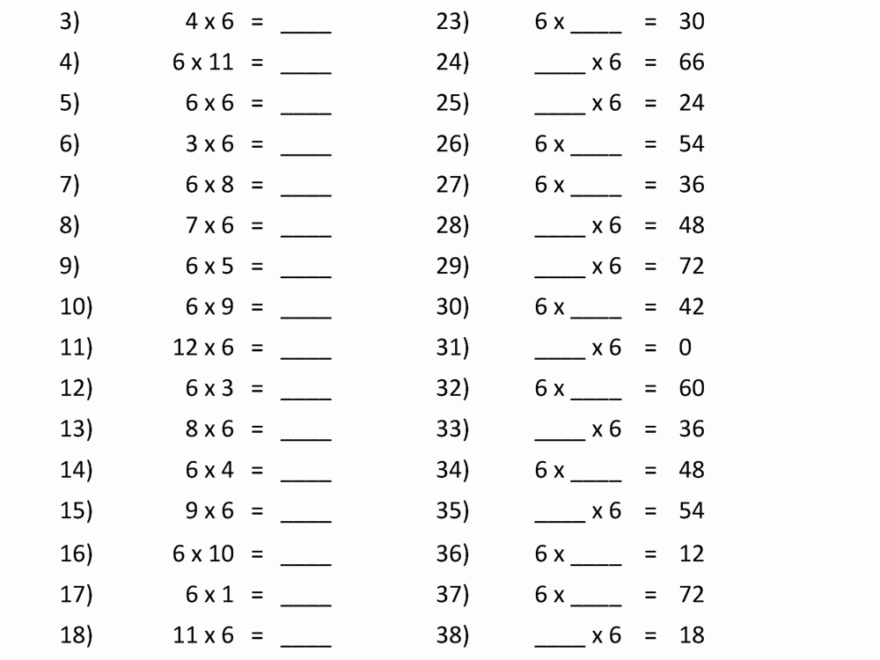 Multiplication Drill Sheets 3rd Grade