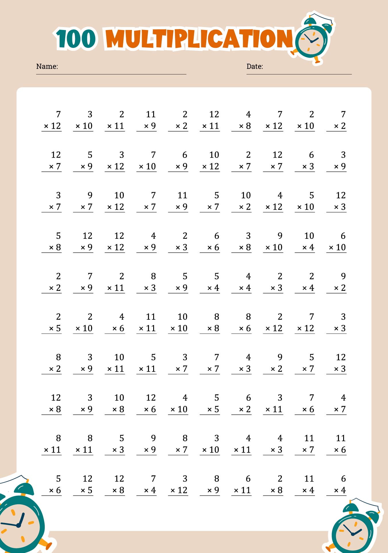 Free Printable Multiplication Drill Worksheets