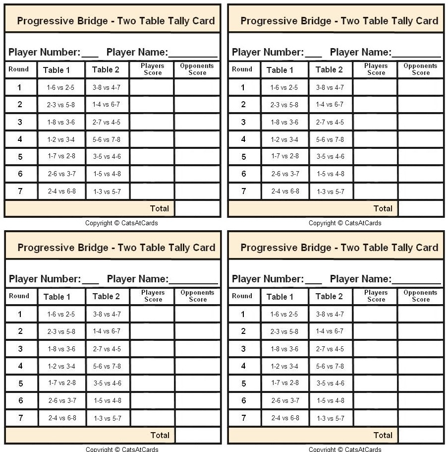 Free Printable Bridge Tallies For 2 Tables - Printable Worksheets for ...