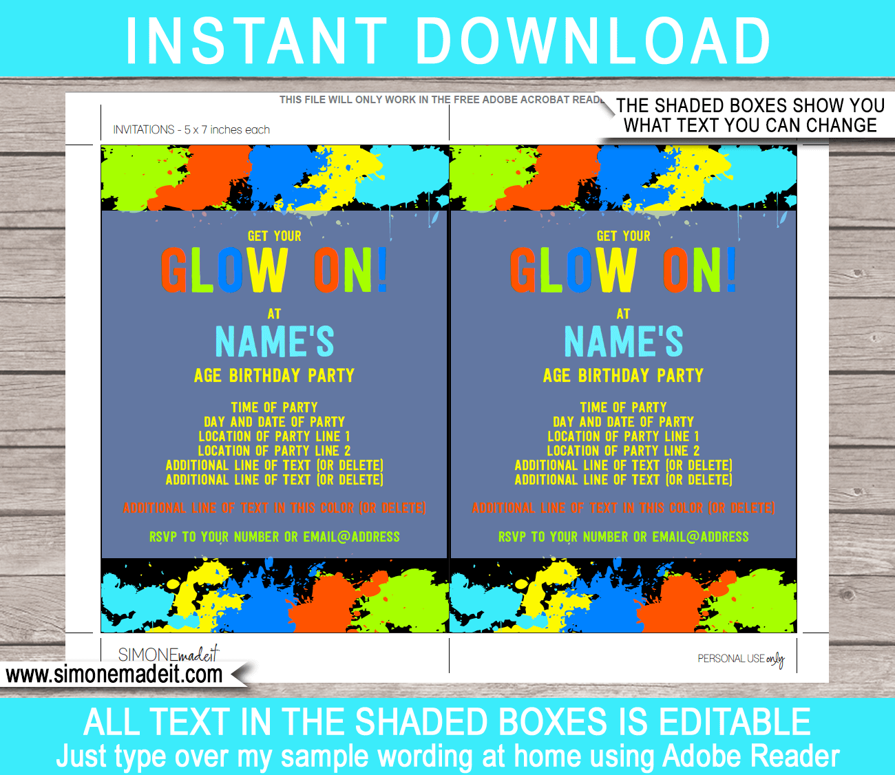 Neon Glow Birthday Invitation Template Printable Neon Glow Party Invite