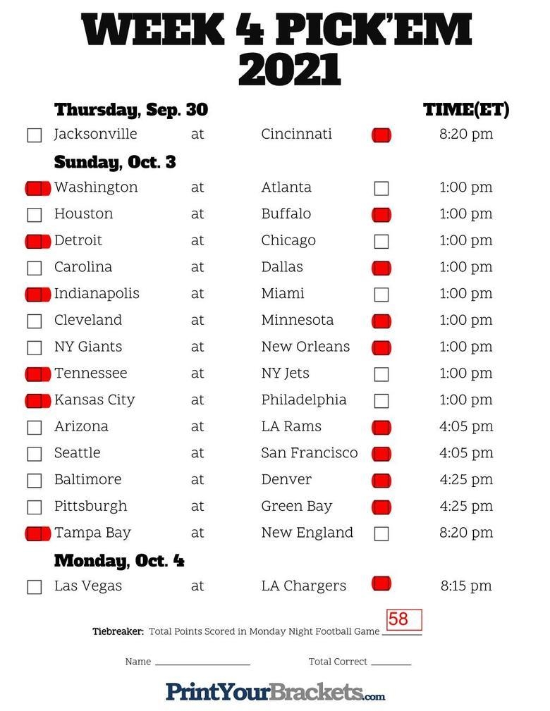 NFL 2021 Week 4 Picks Predictions And Discussions CBCS Comics Page 1
