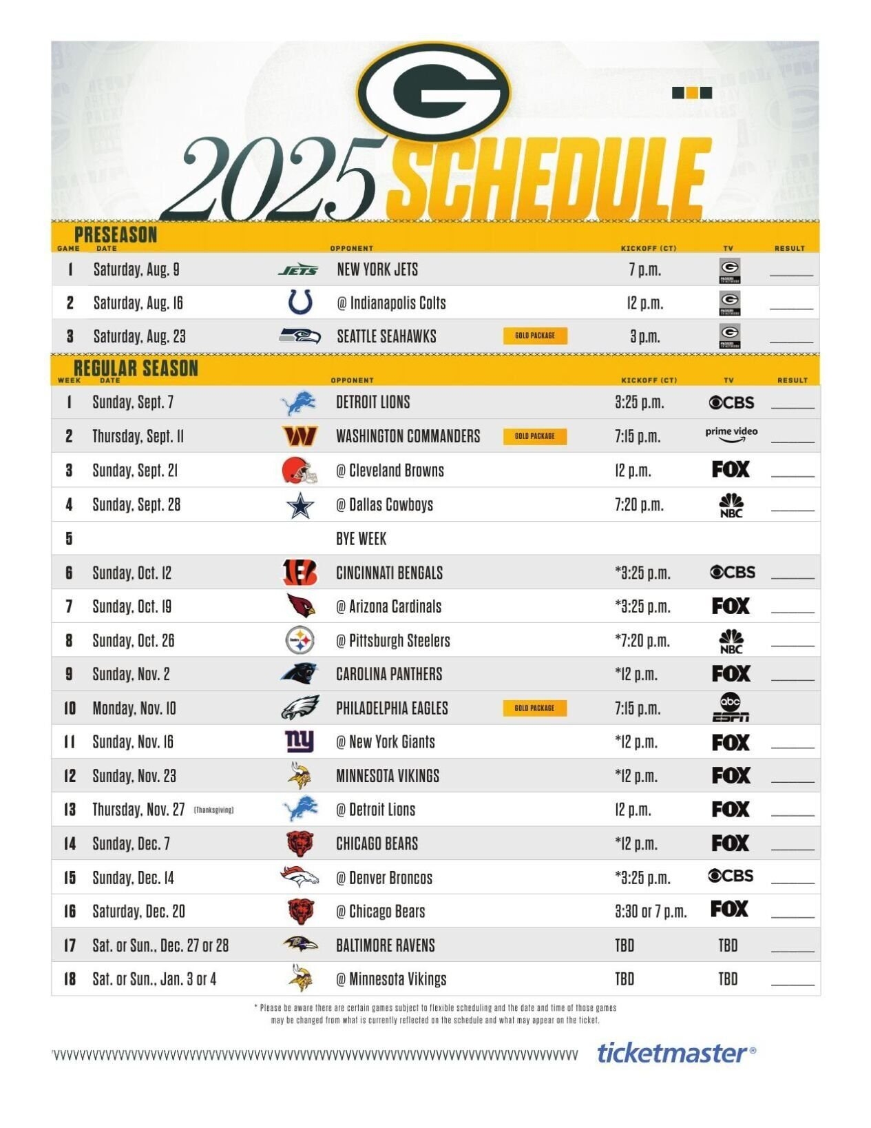 NFL Releases Full 2025 Schedule For Green Bay Packers Sports Wxow
