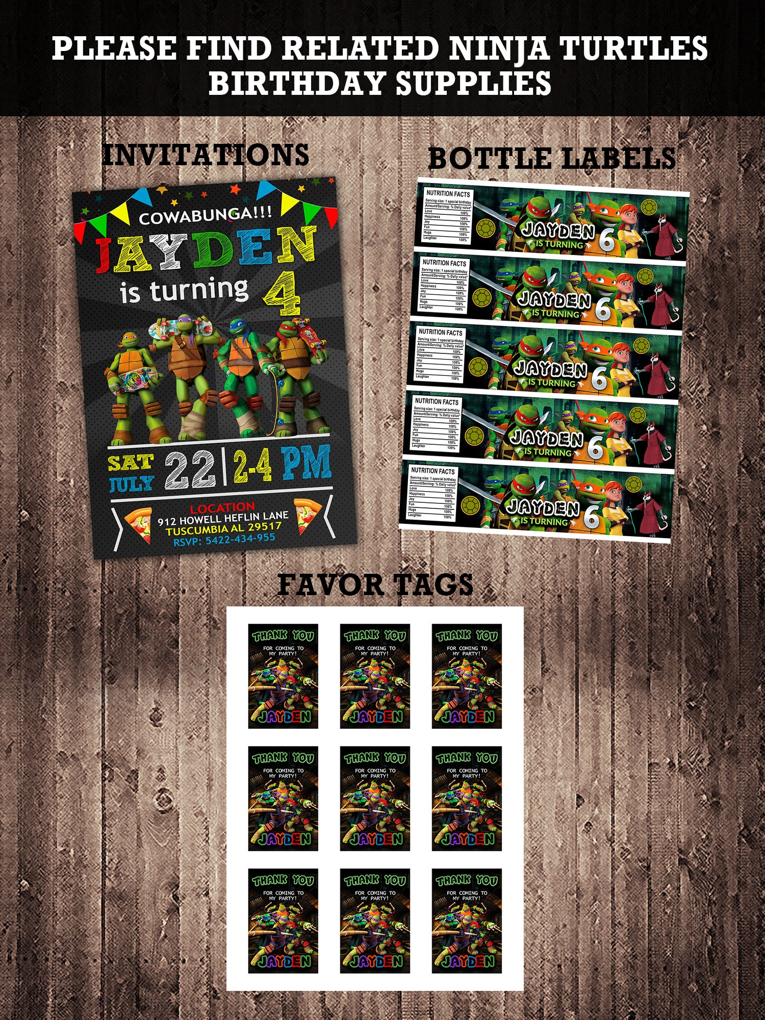 Ninja Turtles Water Bottle Labels DIY MakeMeDesign