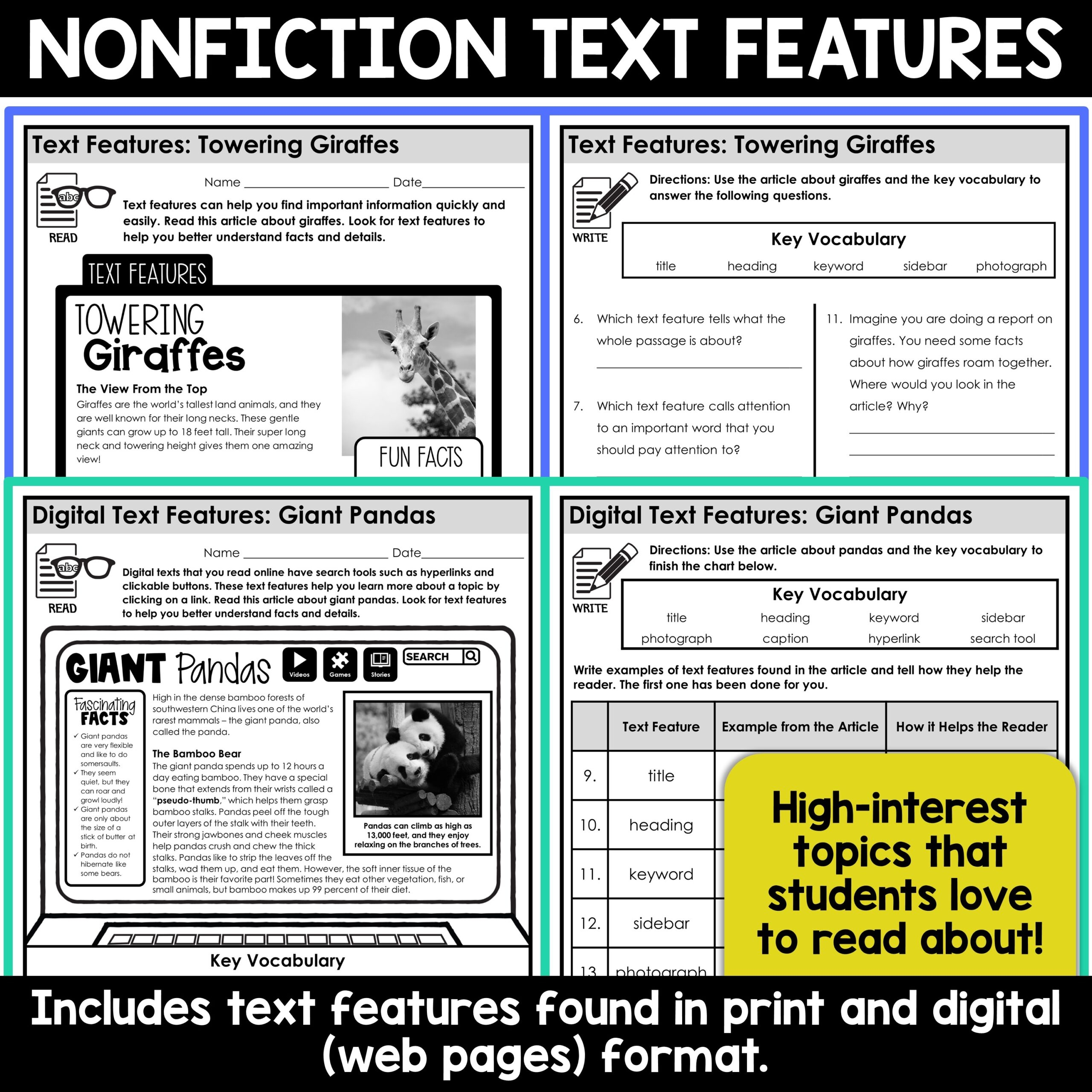 Free Printable Nonfiction Text Features Worksheet